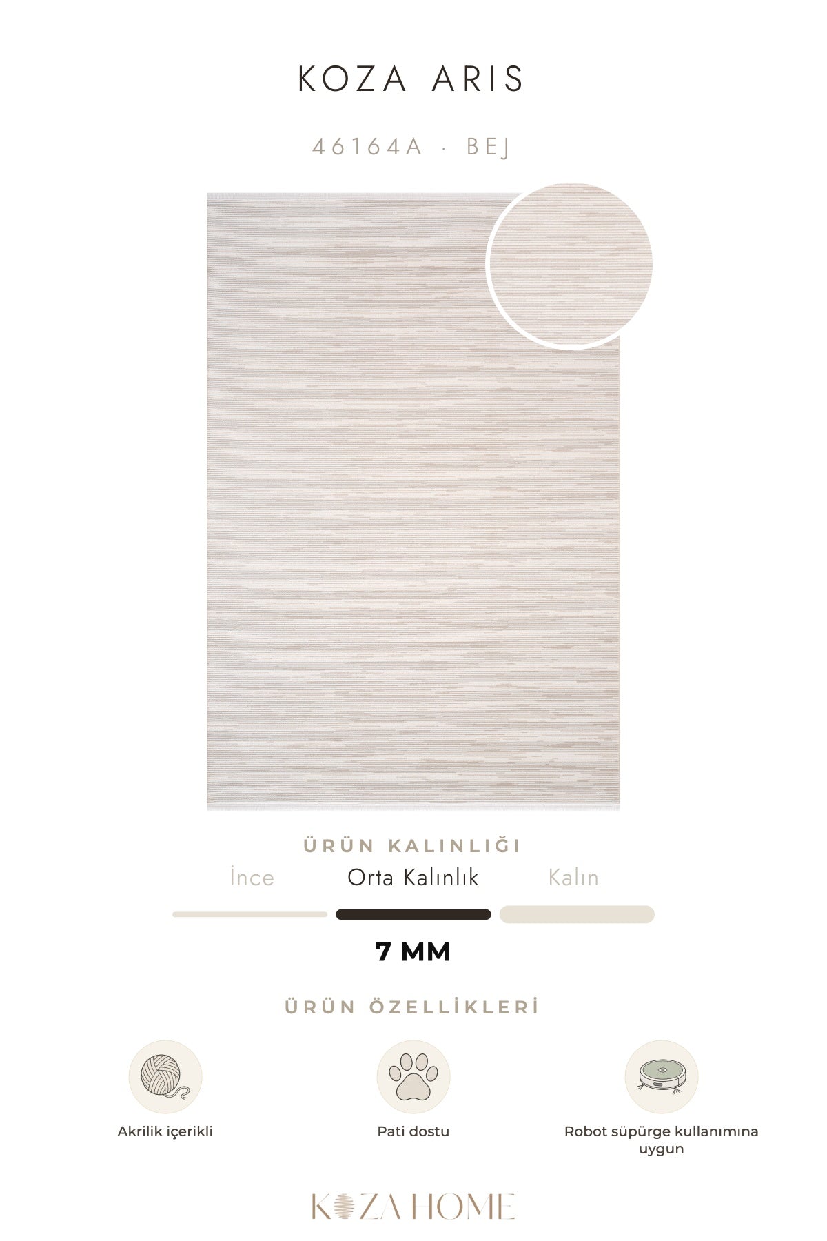 Koza Aris Bej Modern Desenli Salon Halısı 46164A