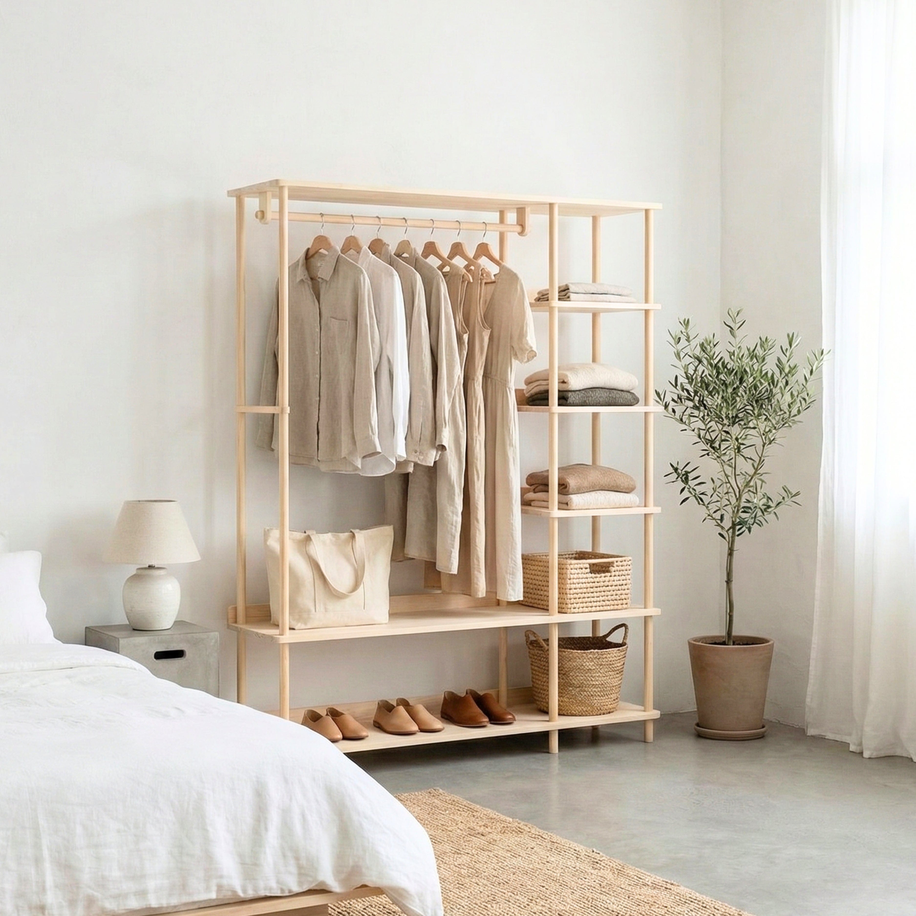 Open Wooden Wardrobe & Garment Rack