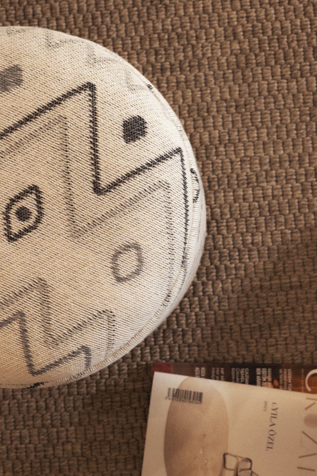Bliss Grey Ethnic Patterned Cream Pouffe 45 X H 42 Cm 4280