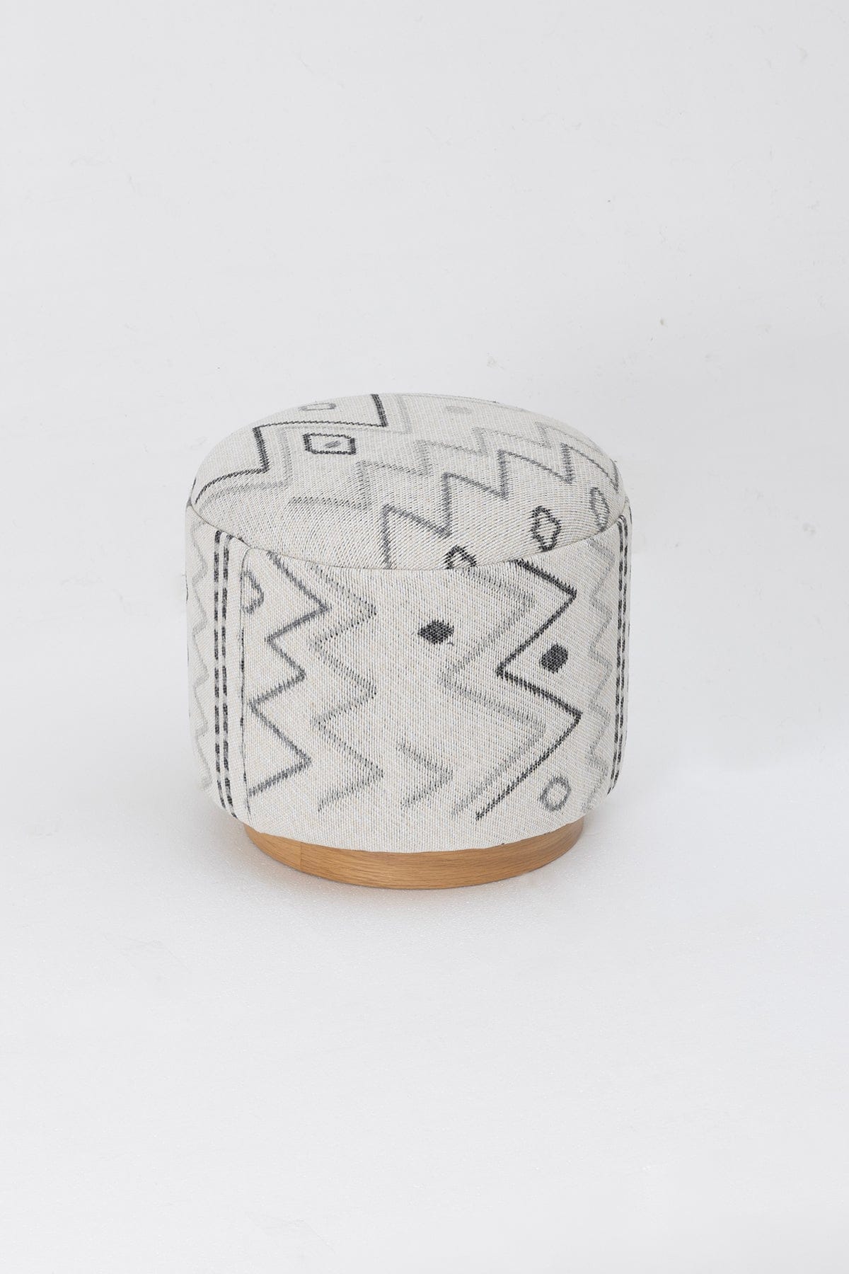 Bliss Grey Ethnic Patterned Cream Pouffe 45 X H 42 Cm 4280