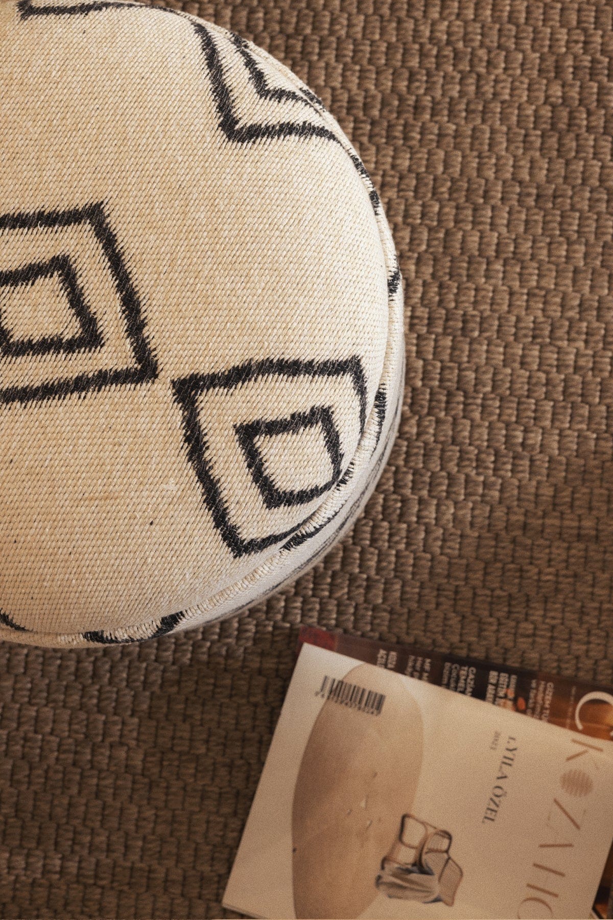 Bliss Black Ethnic Pattern Cream Pouf 45 X H 42 Cm 4281