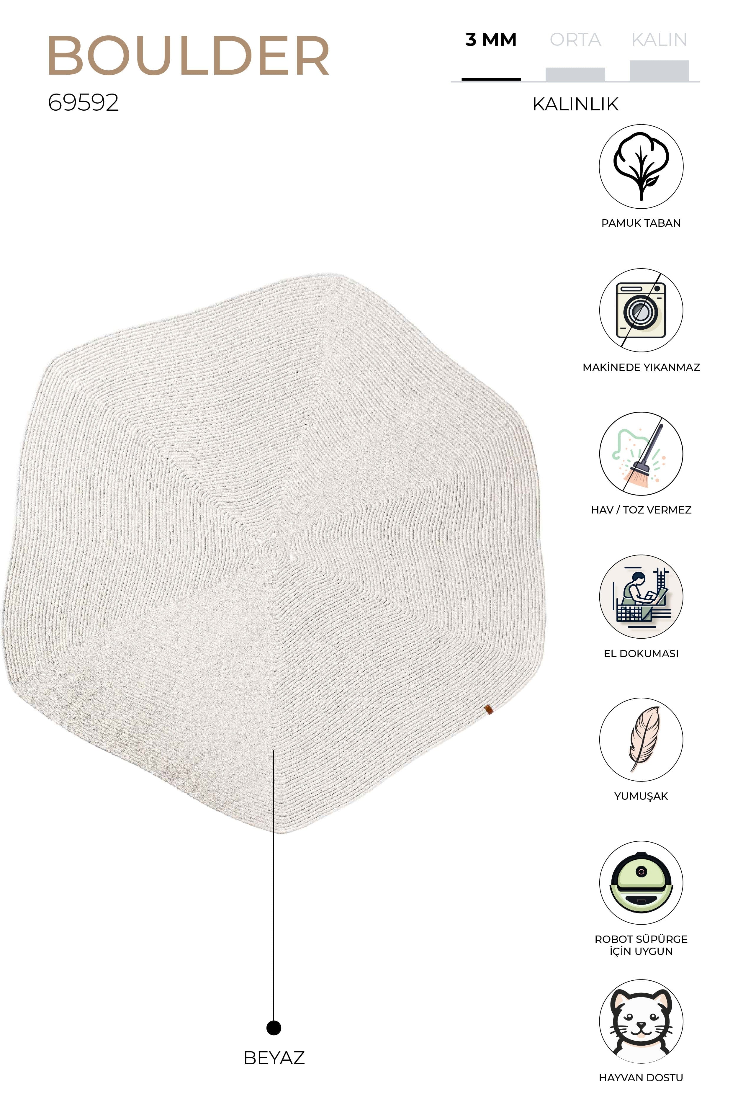 Boulder Beyaz Altıgen Yıkanabilir Halı 69592