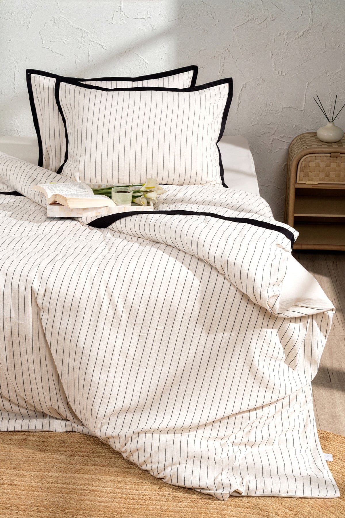Classy Beige/Black Striped Double Duvet Cover Set 2504