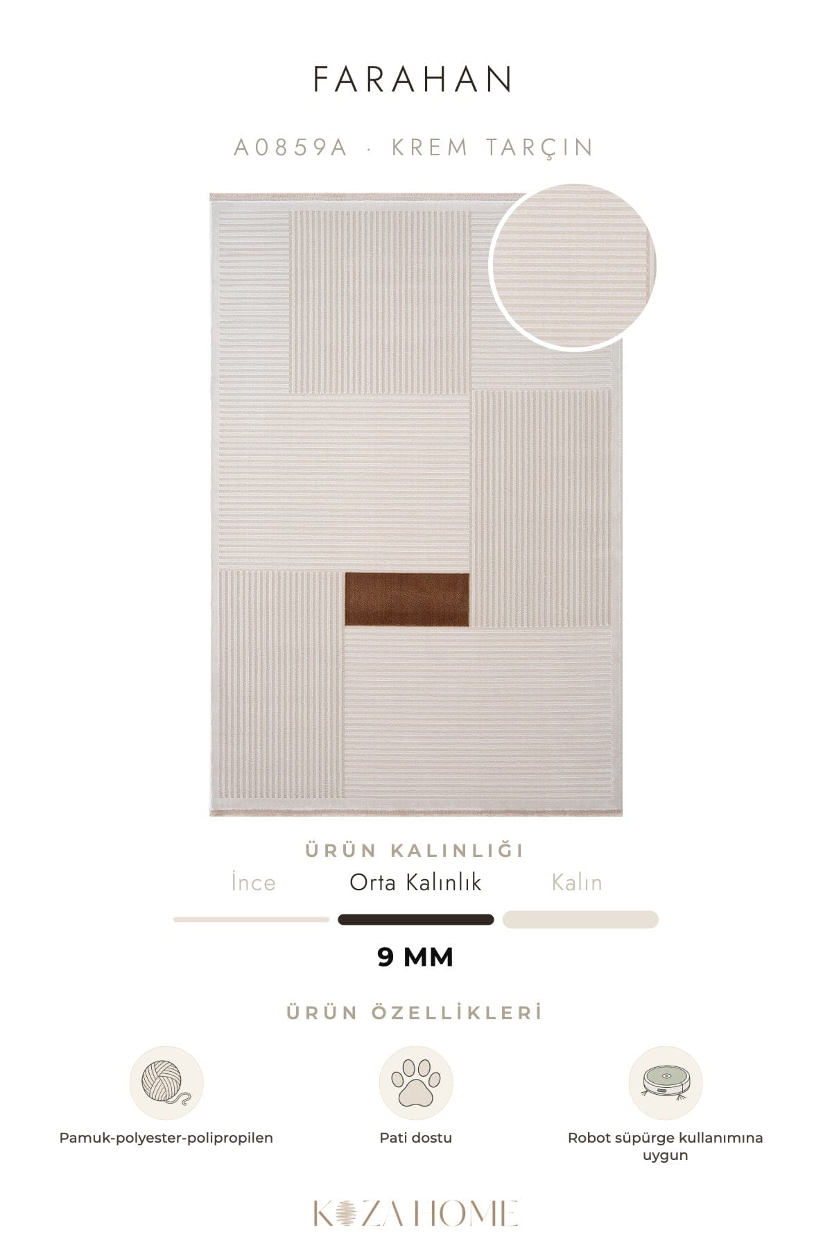 Farahan Krem Tarçın Geometrik Desenli Halı A0859A