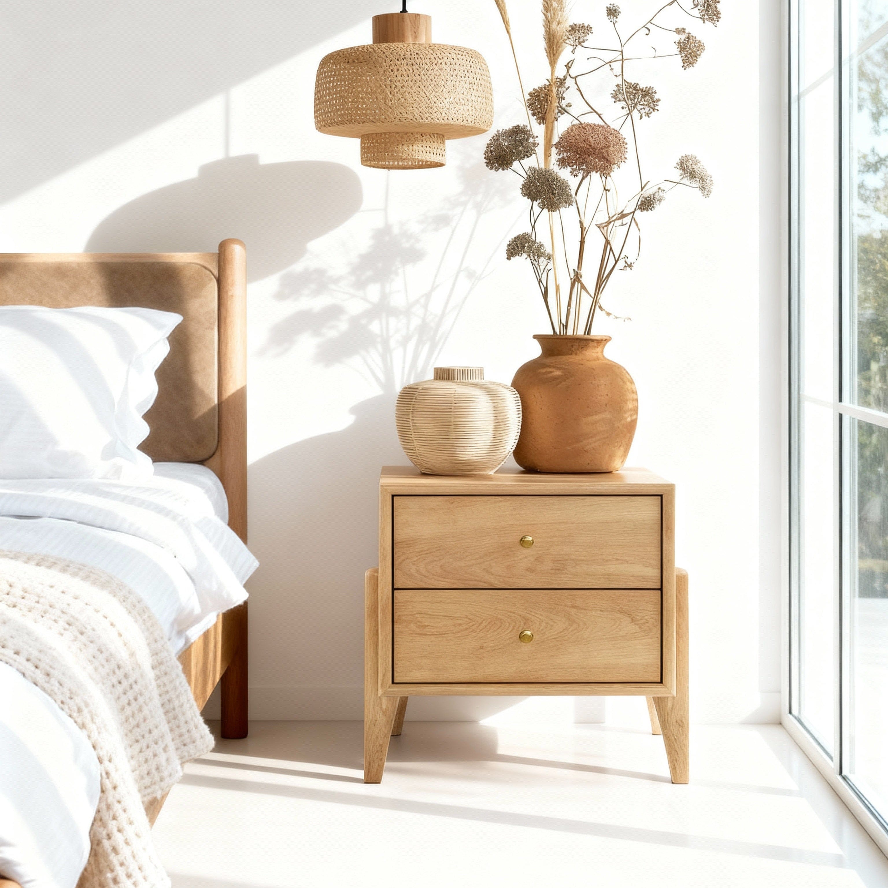 Fil Meşe Komodin 2 Çekmeceli