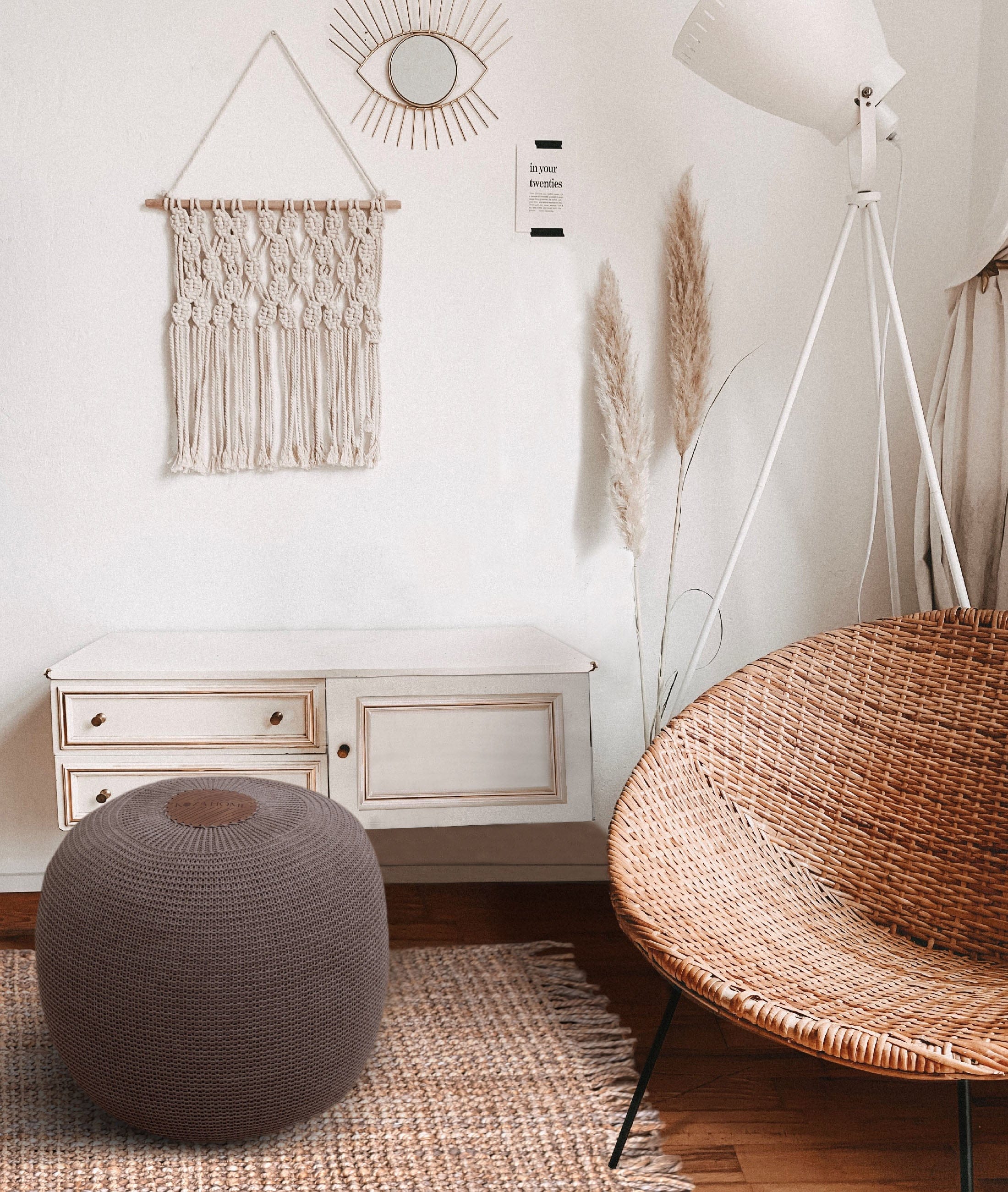 Fluffy Knitted Pouf Brown 8006