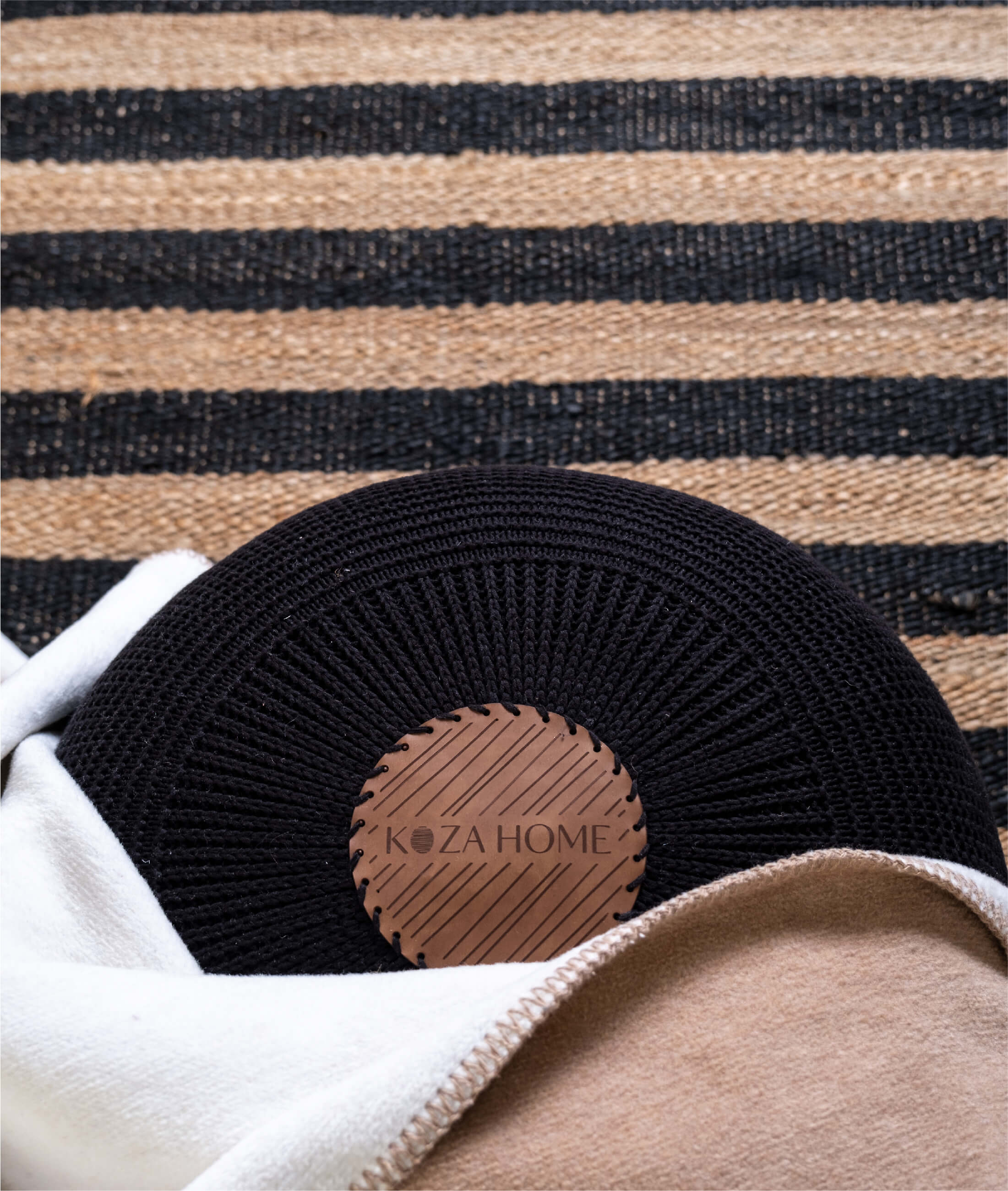 Fluffy Knitted Pouf Black 8005