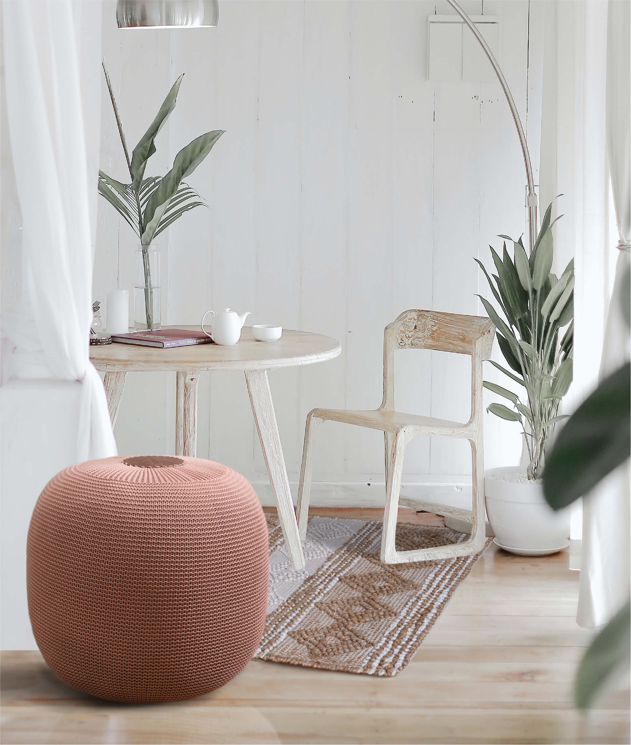 Fluffy Knitted Pouf Salmon 8004