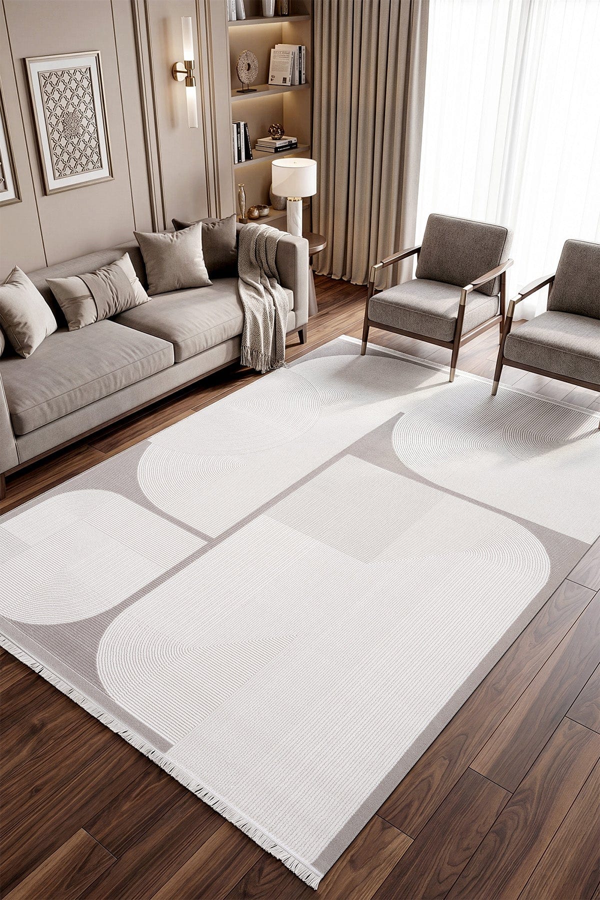 Koza Luna Cream Grey Living Room Rug A2700C