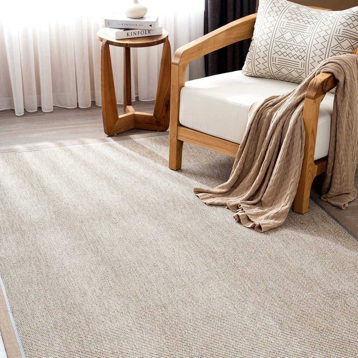 Koza Premium Sahara Border Beige-Border Mink Blue Sisal Rug B3610F