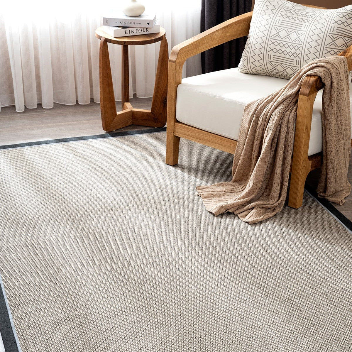 Koza Premium Sahara Border Grey-Border Black Blue Sisal Rug B3610G