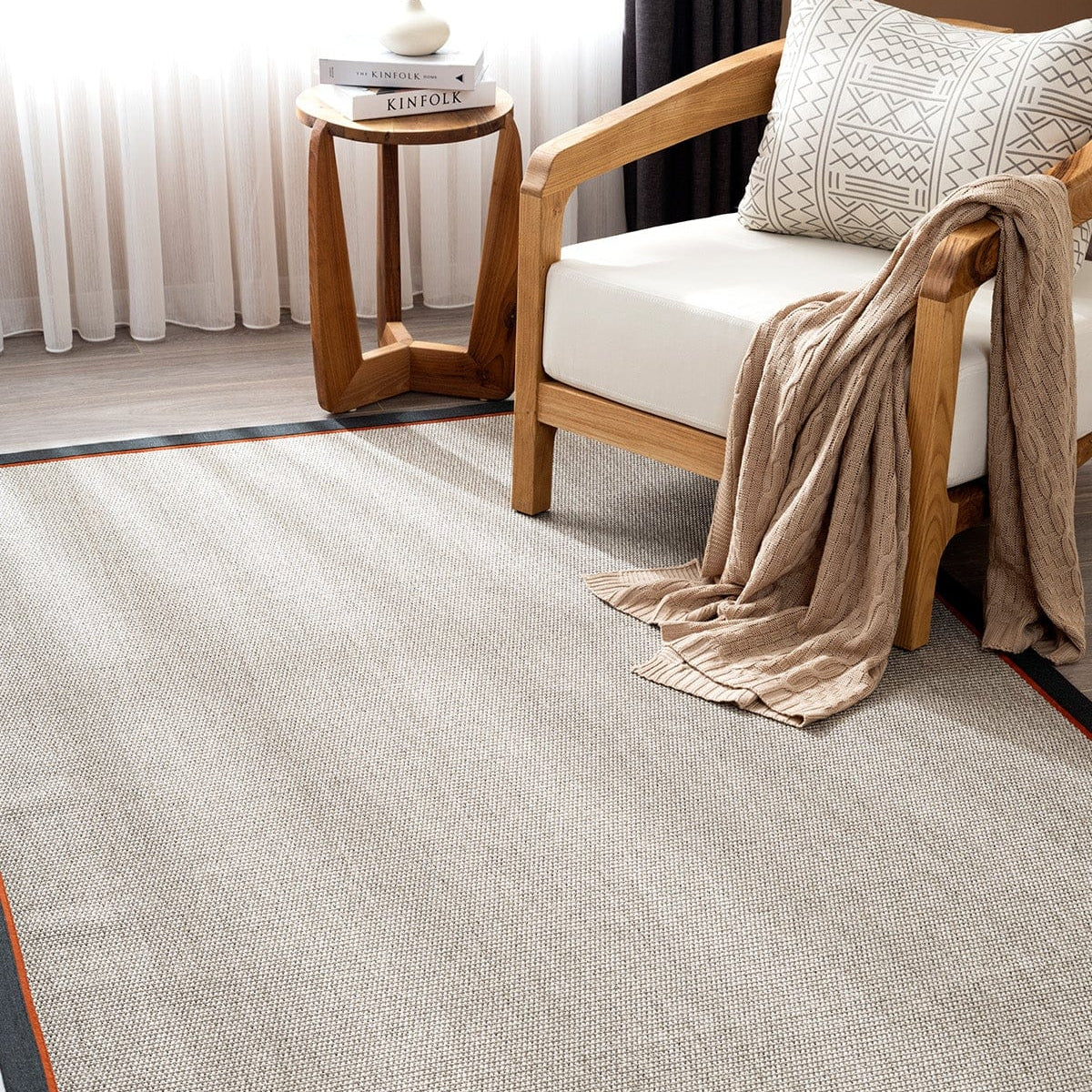 Koza Premium Sahara Bordure Gri-Bordür Siyah Turuncu Sisal Halı B3610H