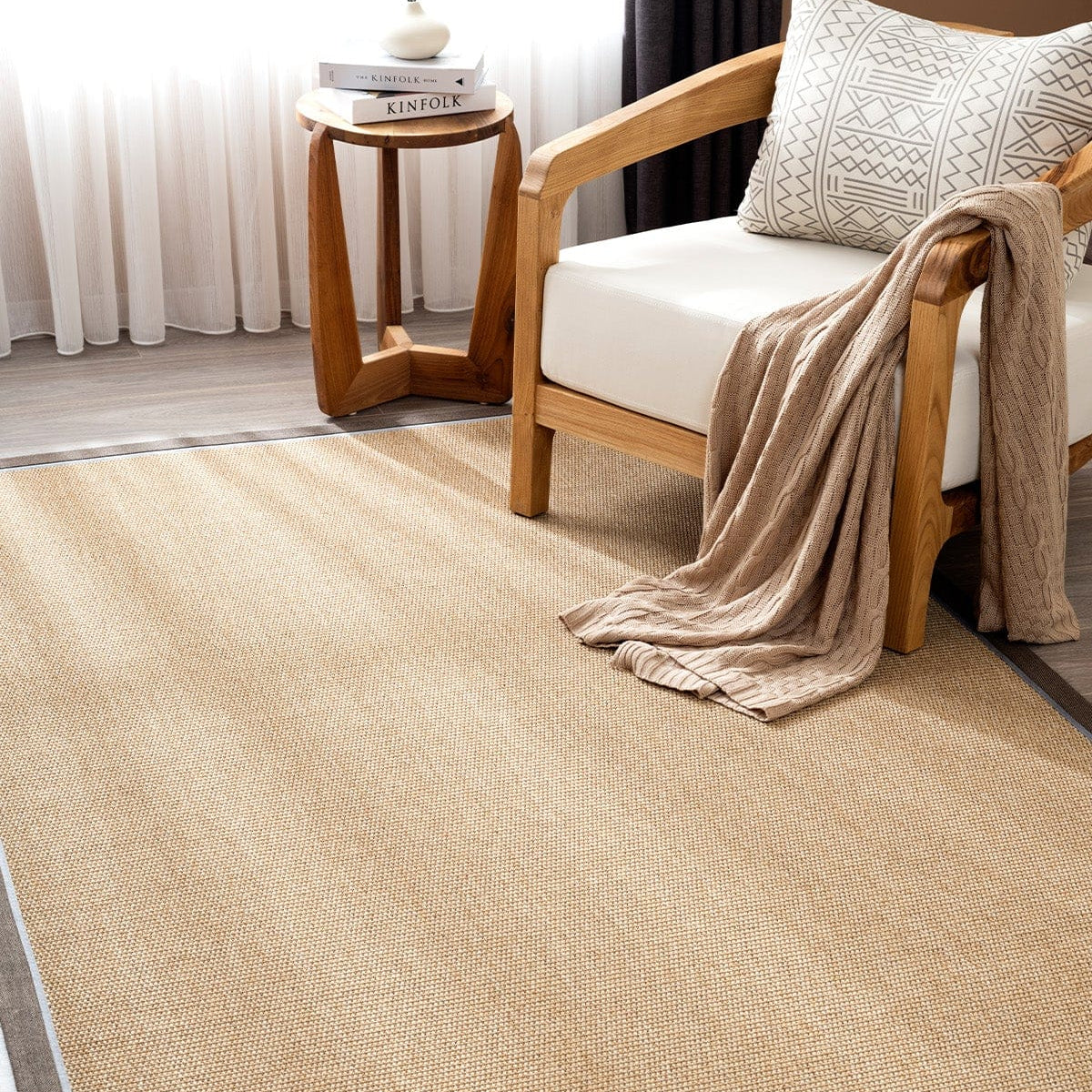 Koza Premium Sahara Natural Border-Border Coffee Blue Sisal Rug B3610A
