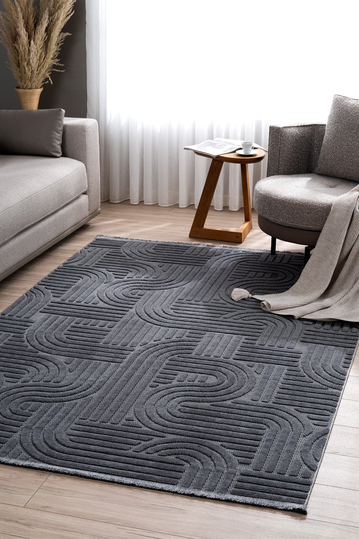 Lisbon Anthracite Living Room Rug A1766D