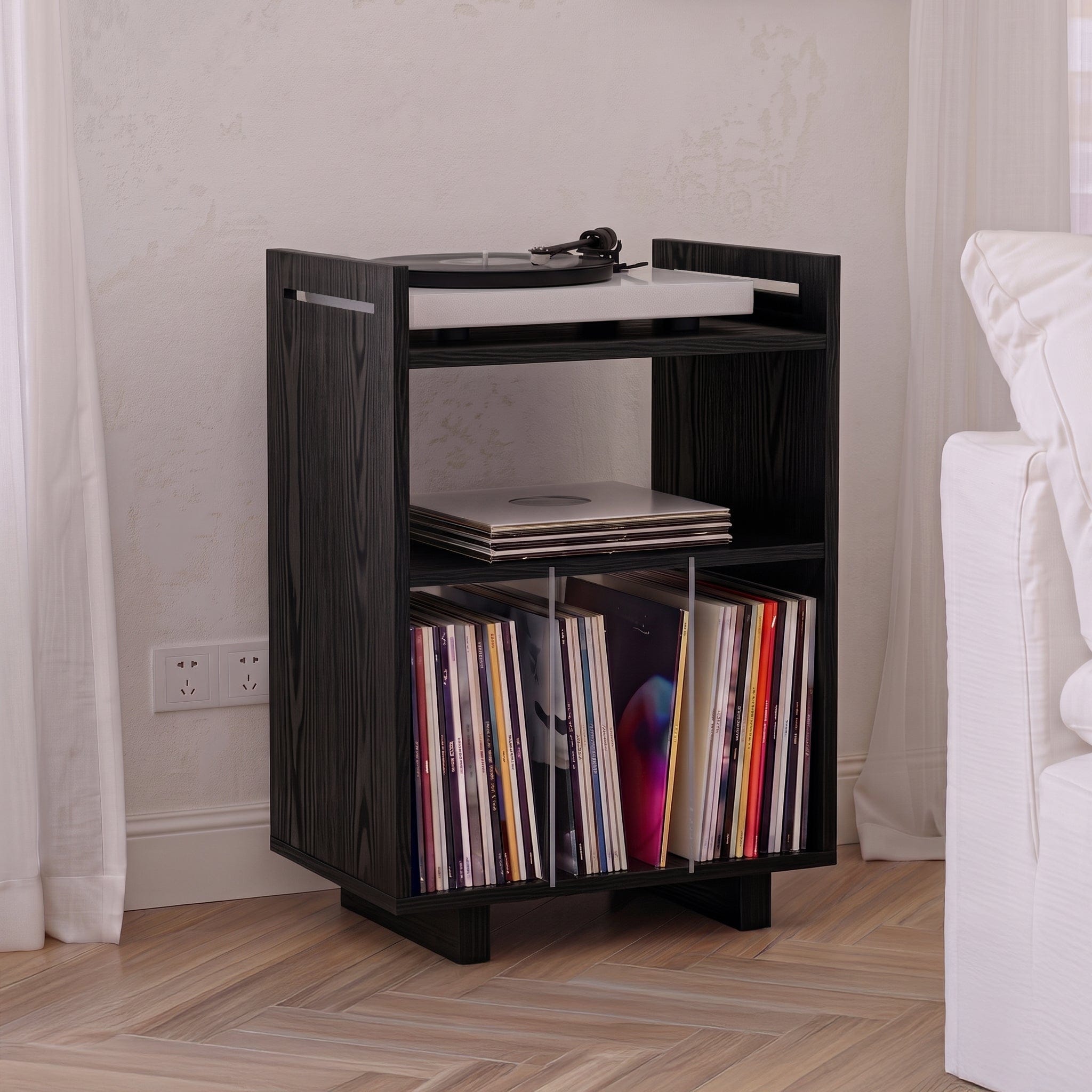 Solid Wood Slab & Turntable Storage Unit