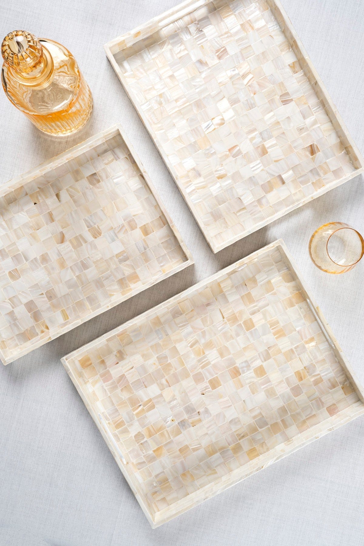 Meander Sedefli Mozaik Damalı 3 Lü Dekoratif Tepsi 4325