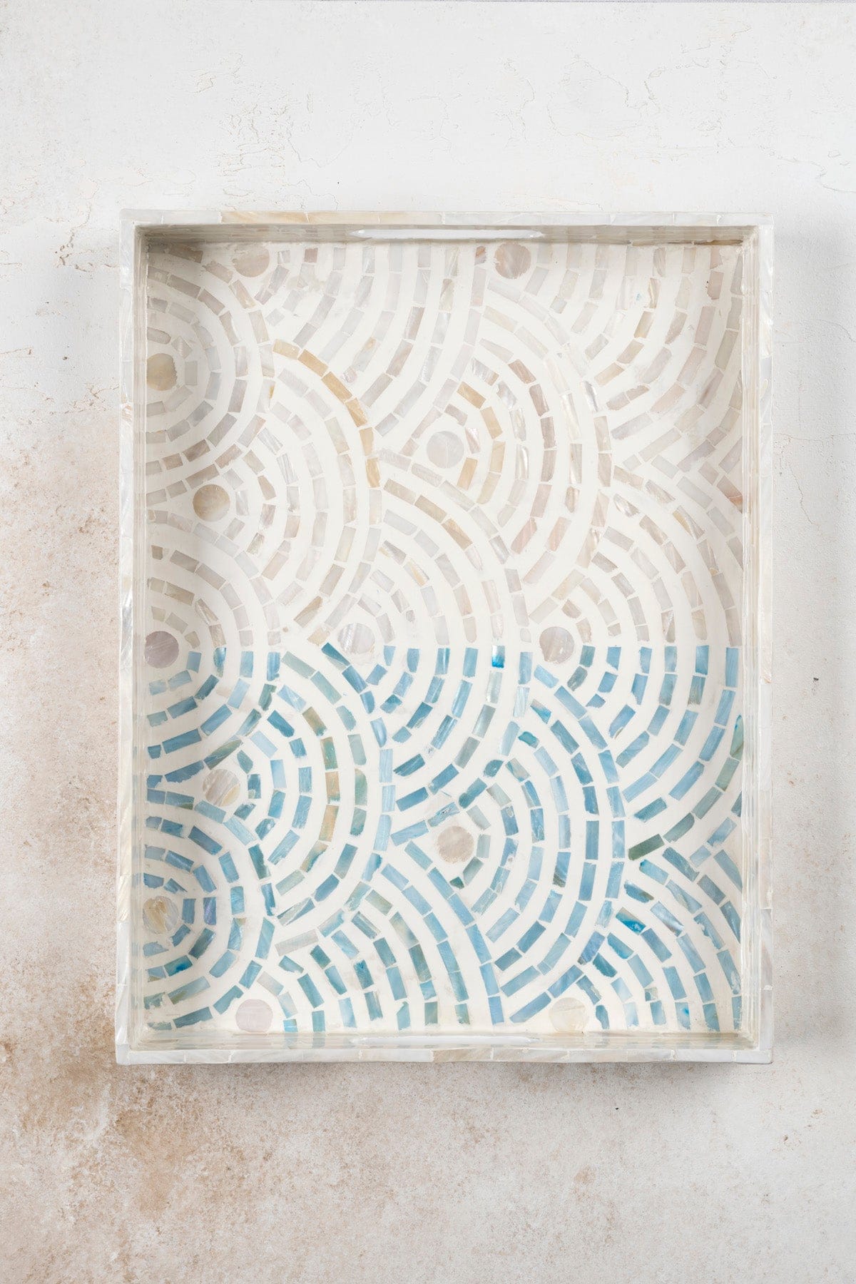 Meander Mother-of-Pearl Mosaic Cream Blue 3-Piece Decorative Tray 4328