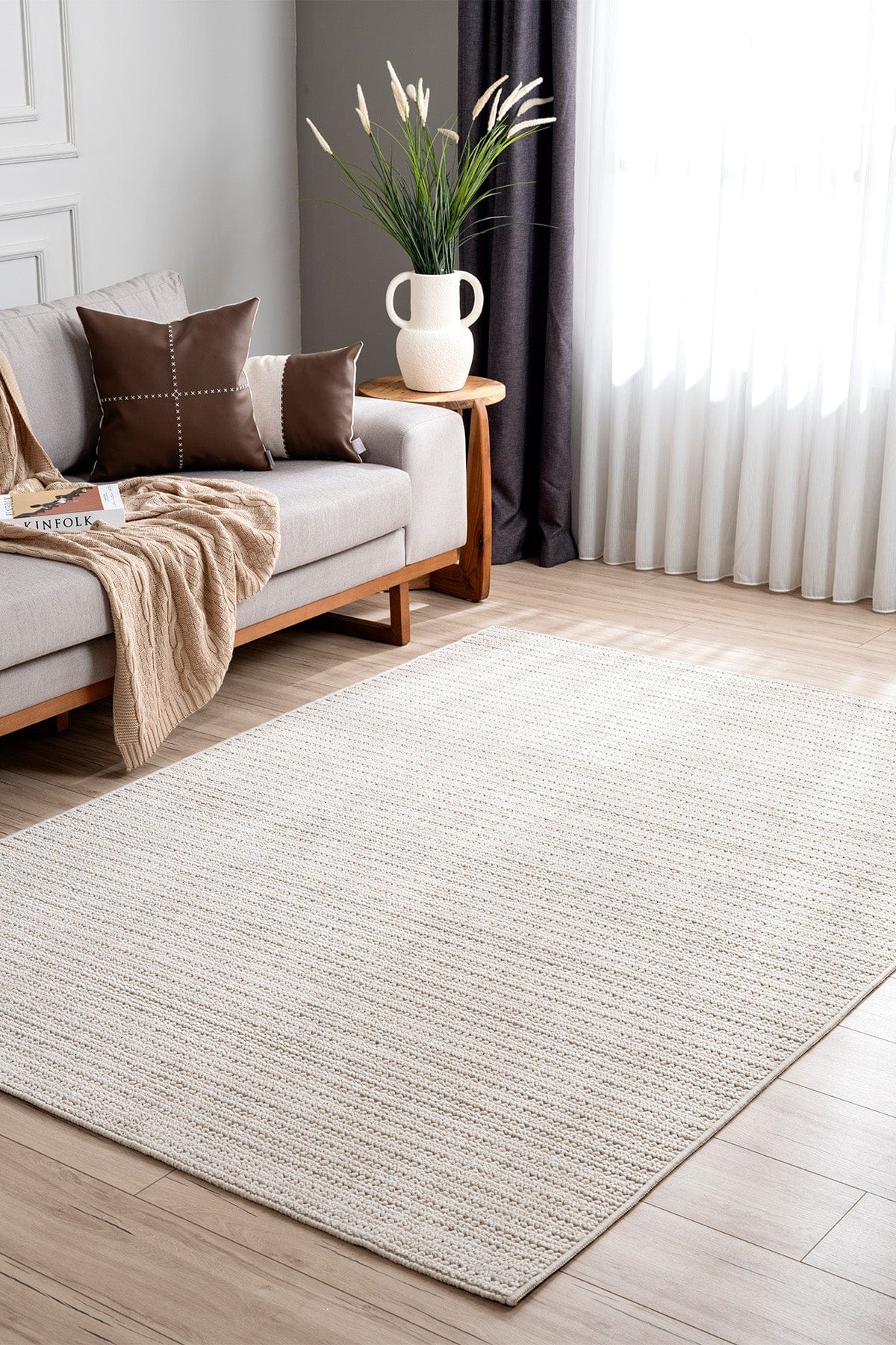 Retro Plain Cream Flat Weave Rug A3190A