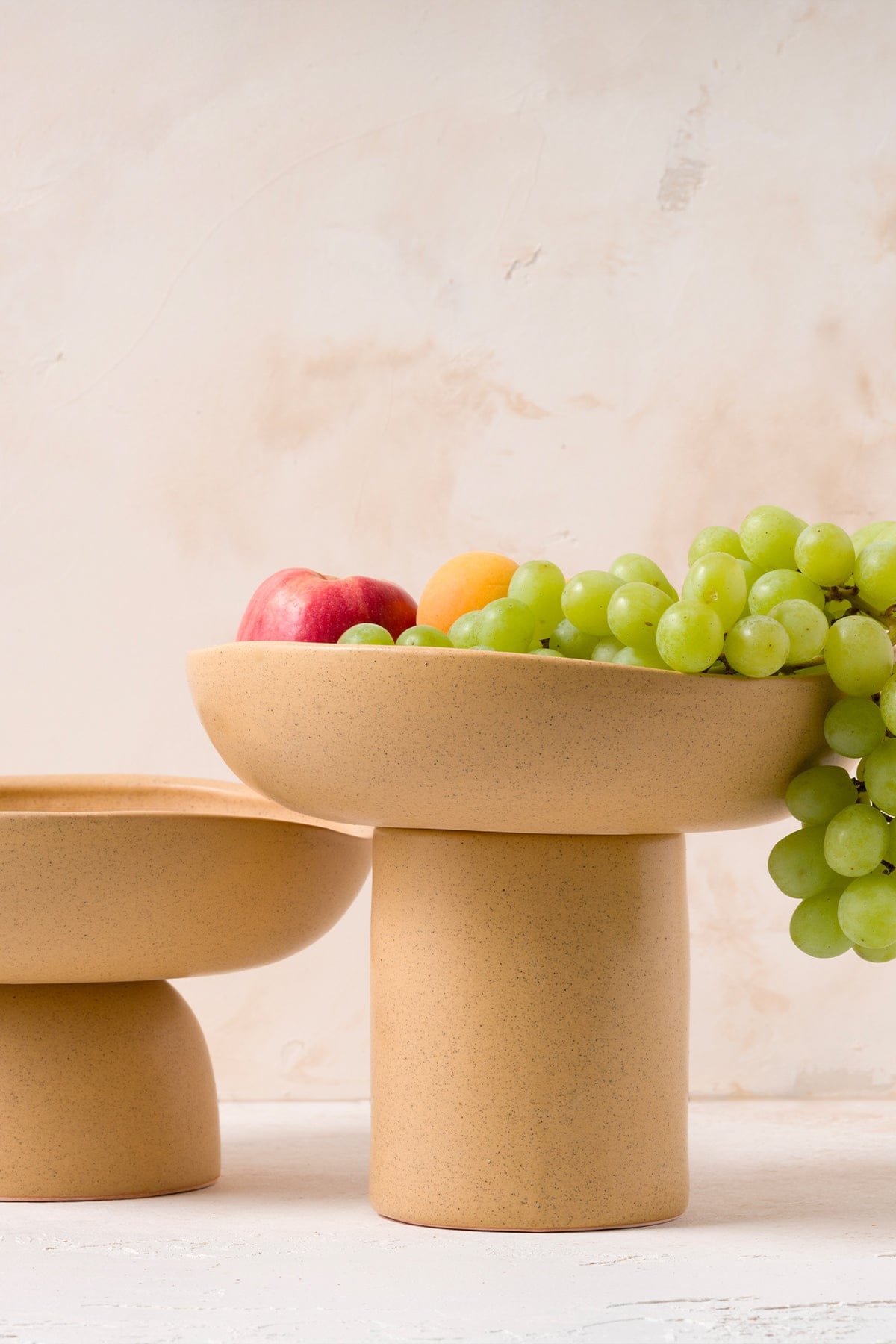 Handmade Large Serving Bowl with Sateen Matte Beige Foot 8615