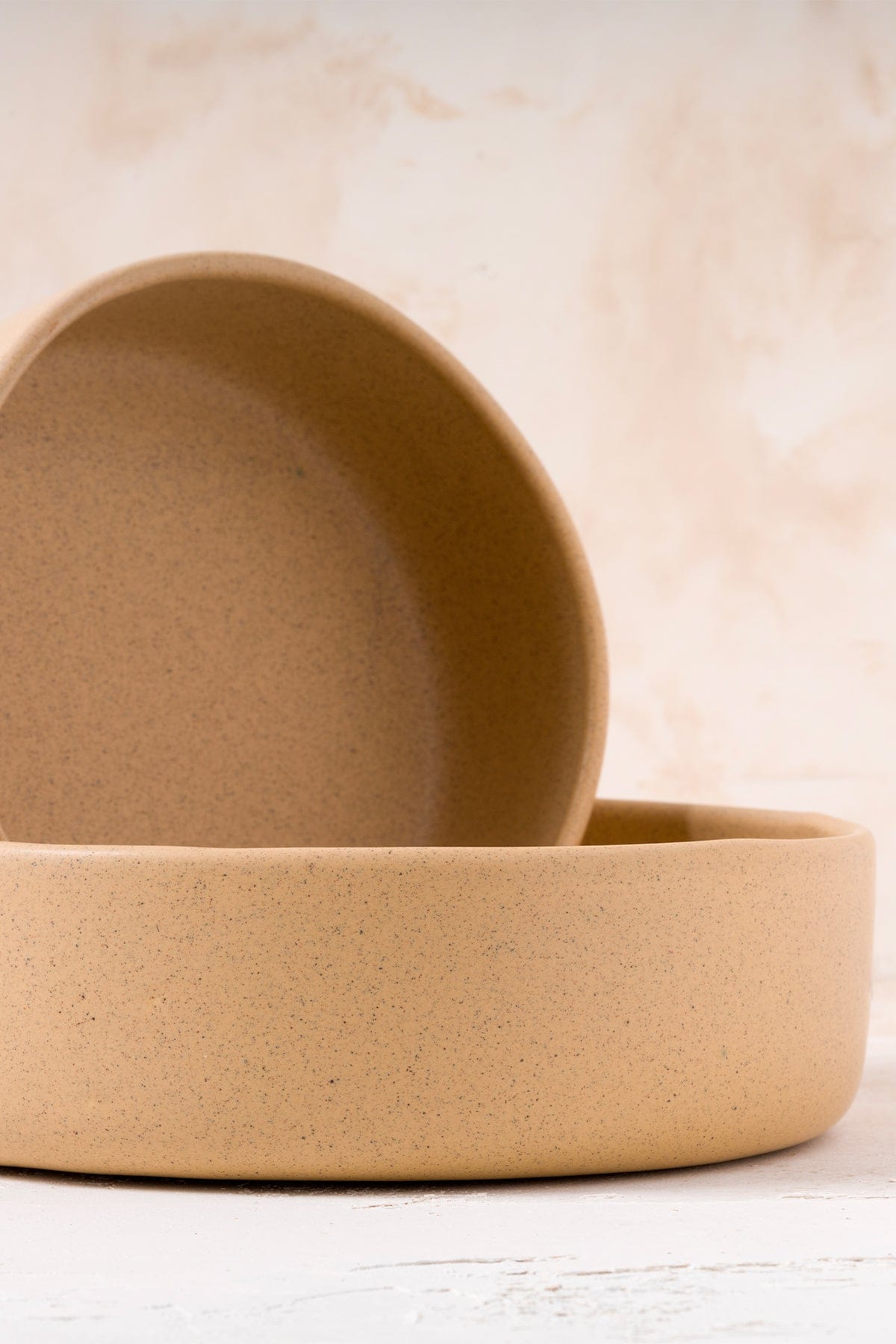 Satin Matte Beige Mottled Handmade Serving Bowl 8620