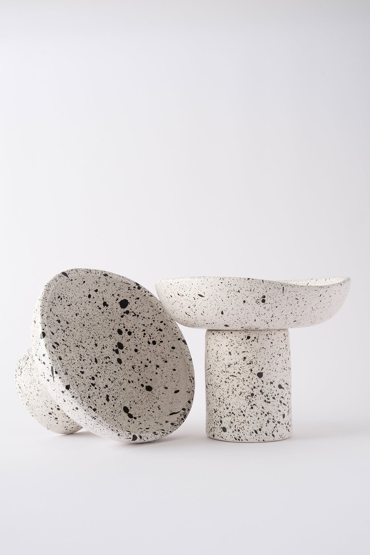 Handmade Small Serving Bowl with Speckled White Sateen Matte Foot 8614