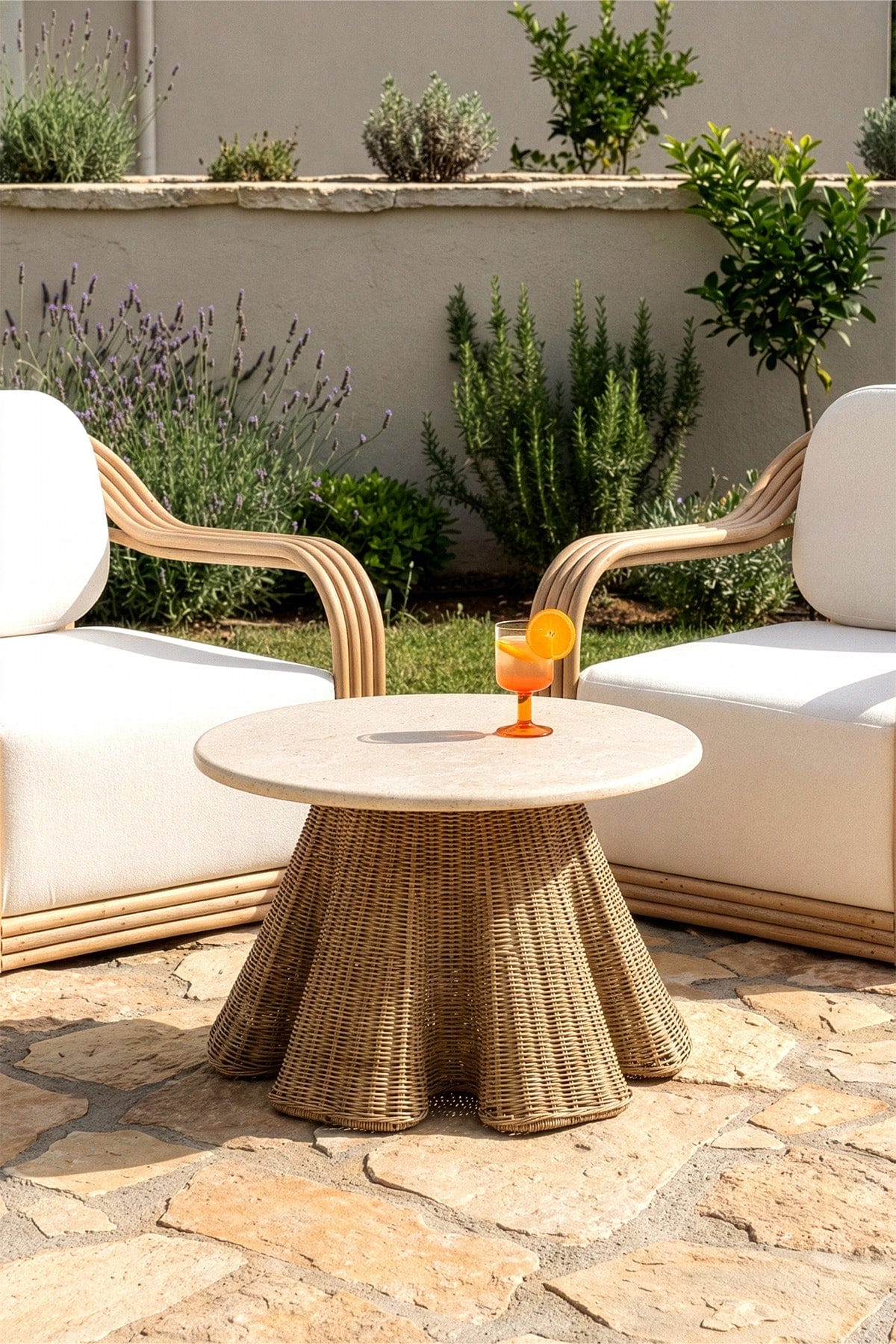 Savia Iron and Rattan Woven Leg Marble Table 120cm 10119