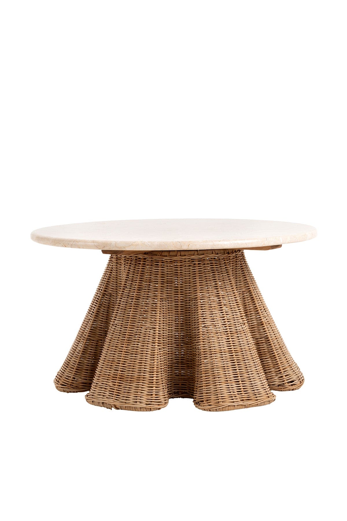 Savia Demir ve Rattan Örme Ayaklı Mermer Masa 70 cm 10116