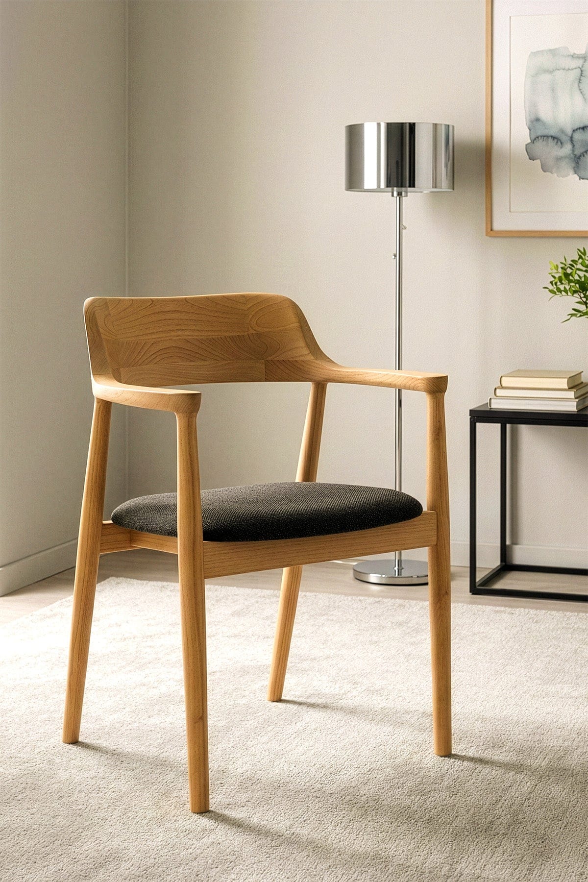 Savia Black Cushioned Natural Wood Chair 10112