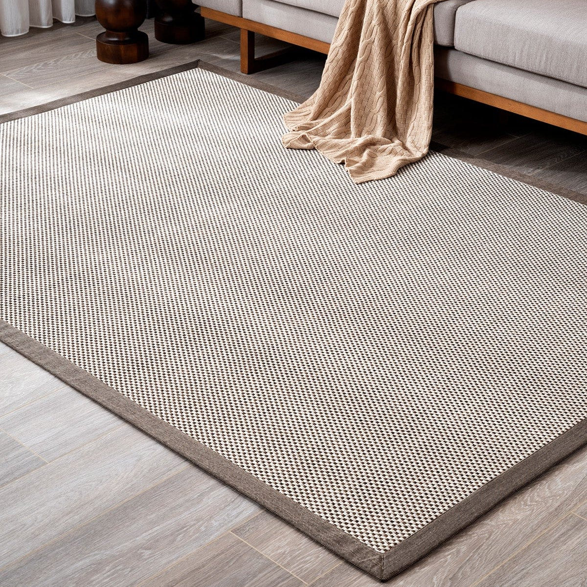 Sisalo Bordure Krem Kahve Sisal Halı Kahve Bordür B3417D