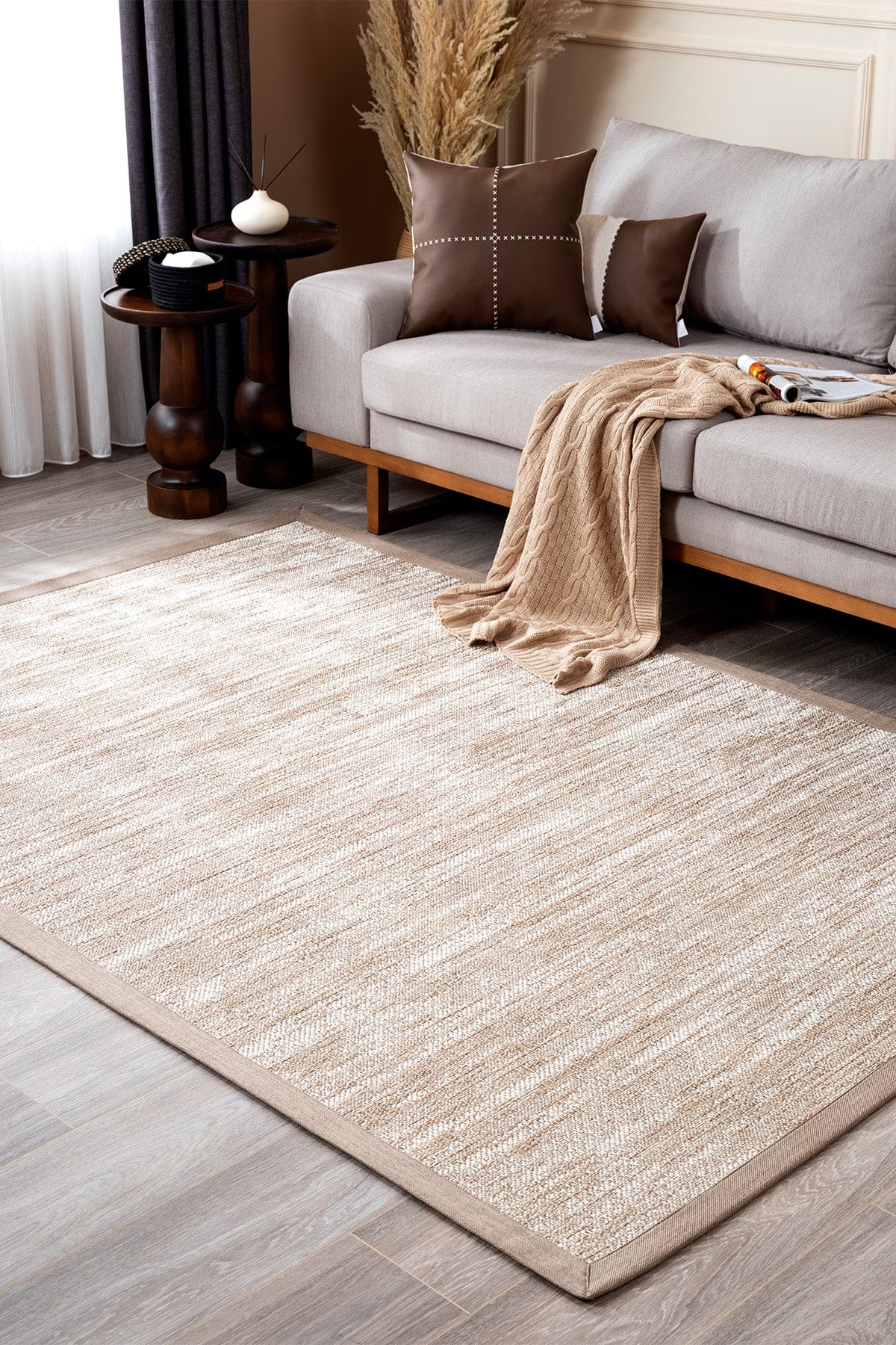 Sisalo Bordure Krem Natural Bordürlü Dış Mekan Balkon Teras Bahçe Halısı B3418C