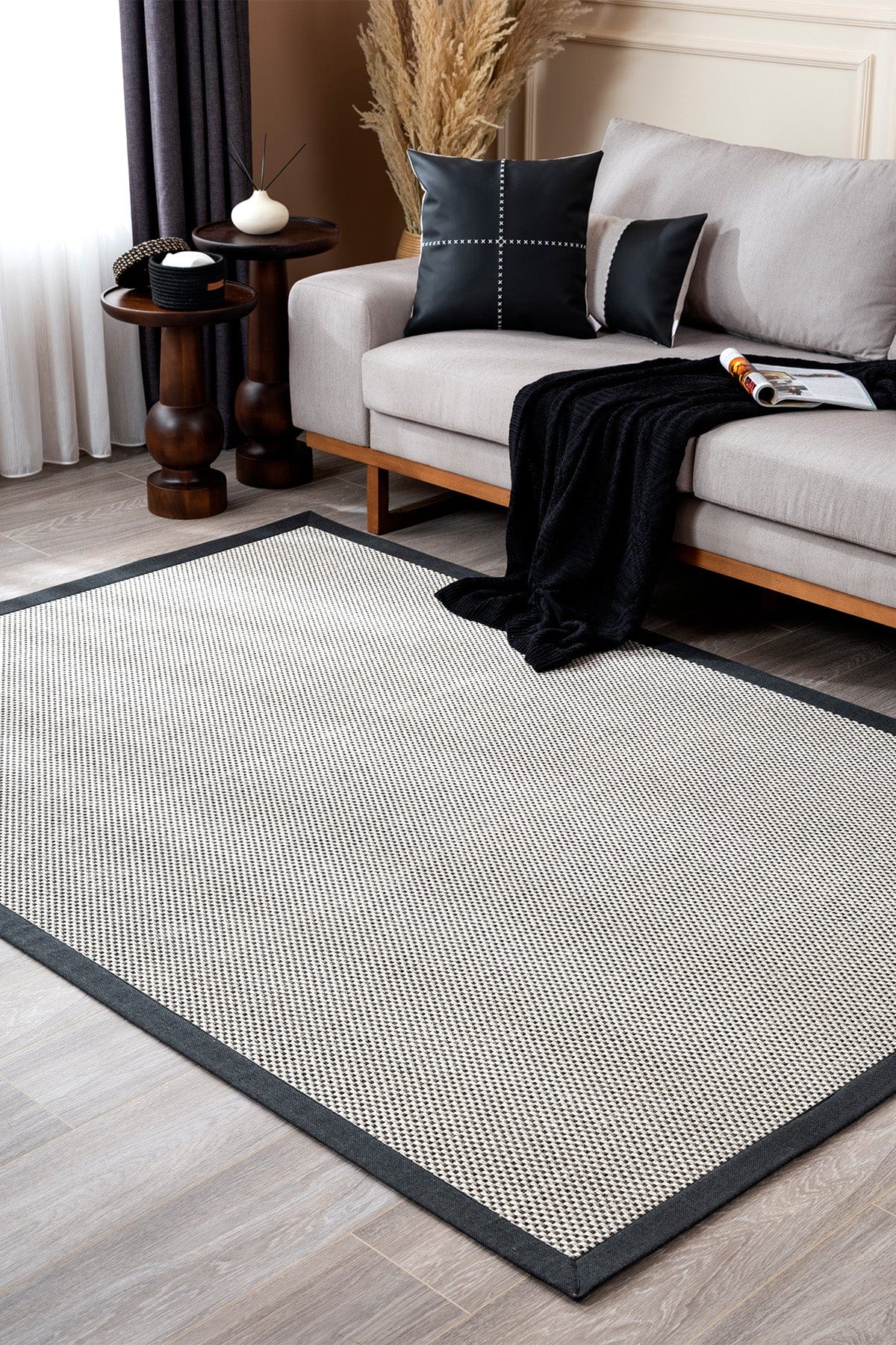 Sisalo Bordure Krem Siyah Sisal Halı Siyah Bordür B3417E