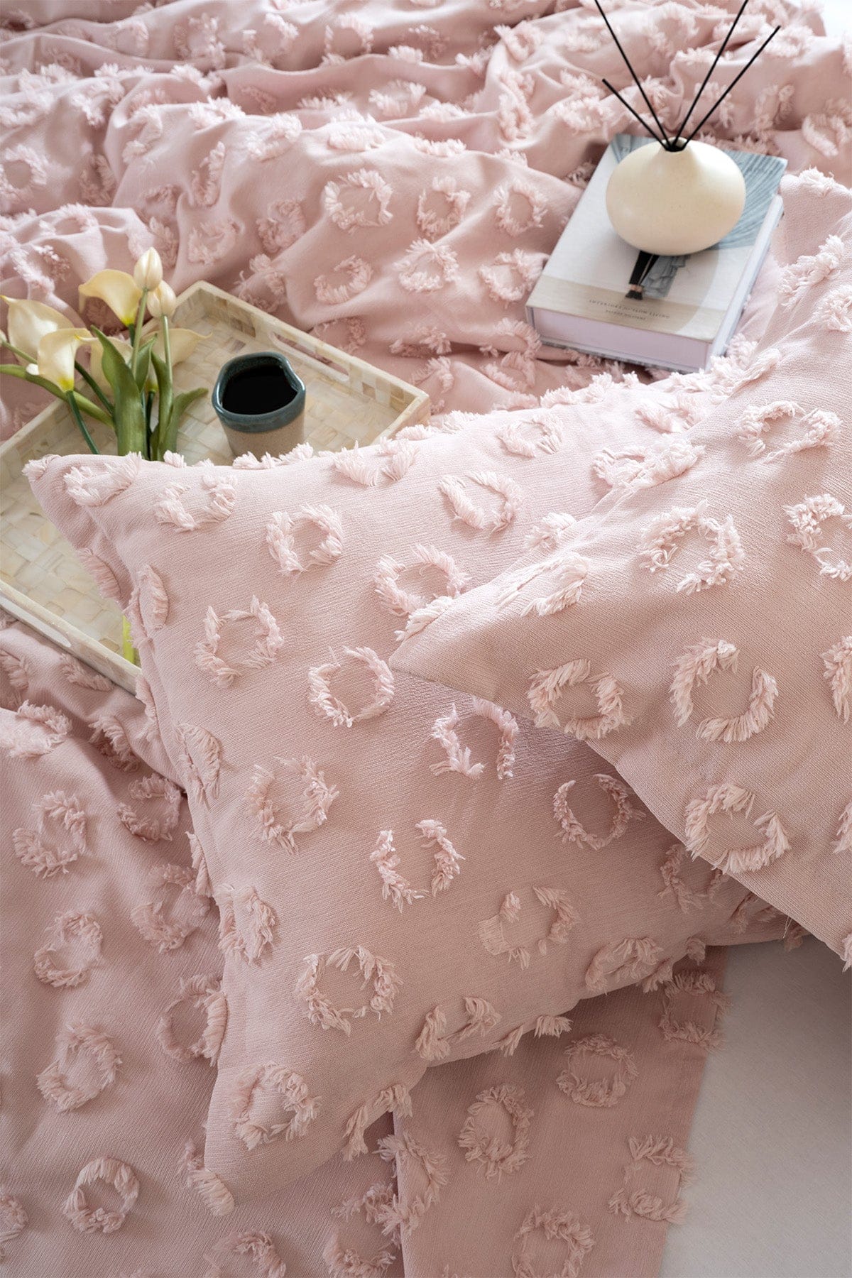 Sitra Pudra Çift Kişilik Püsküllü Yatak Örtüsü 230x250 2 Yastık 50x70 5032