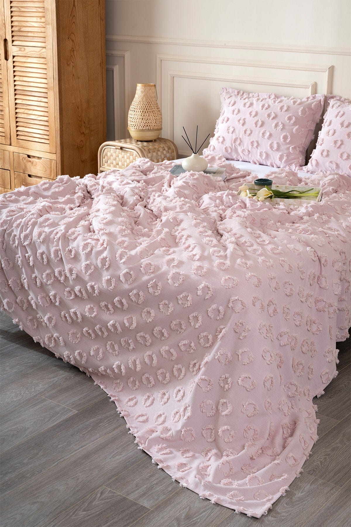 Sitra Pudra Çift Kişilik Püsküllü Yatak Örtüsü 230x250 2 Yastık 50x70 5032