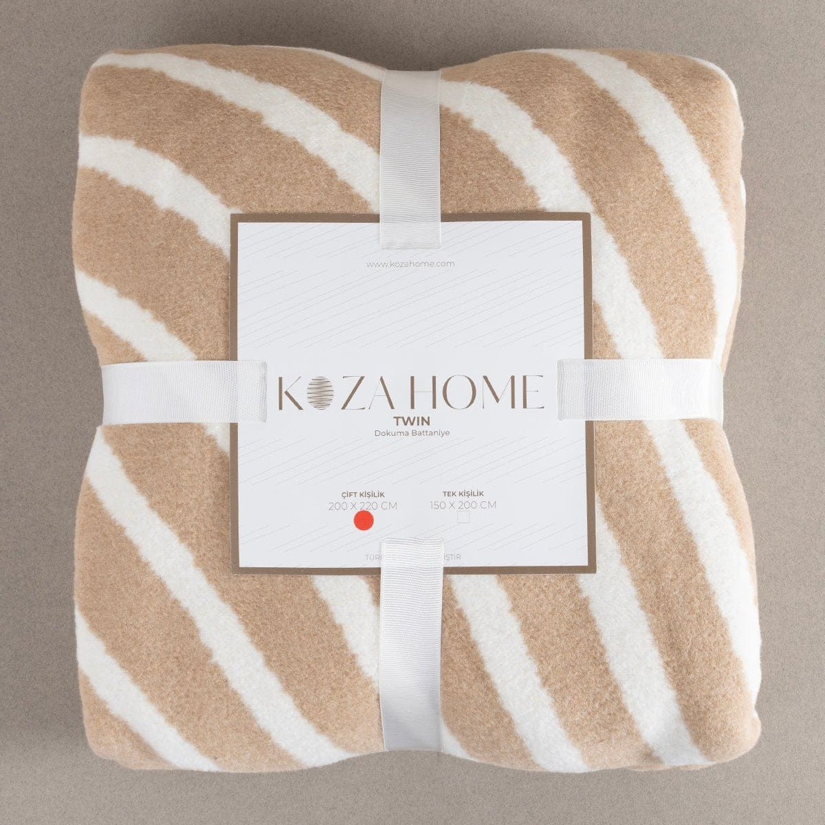Twin Battaniye Soft Pamuklu Çift Kişilik Battaniye Kahve Krem 200 x 220 5036A