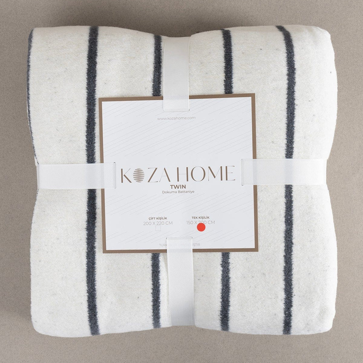 Twin Battaniye Soft Pamuklu Tek Kişilik Battaniye Antrasit Krem 150 x 200 5026A