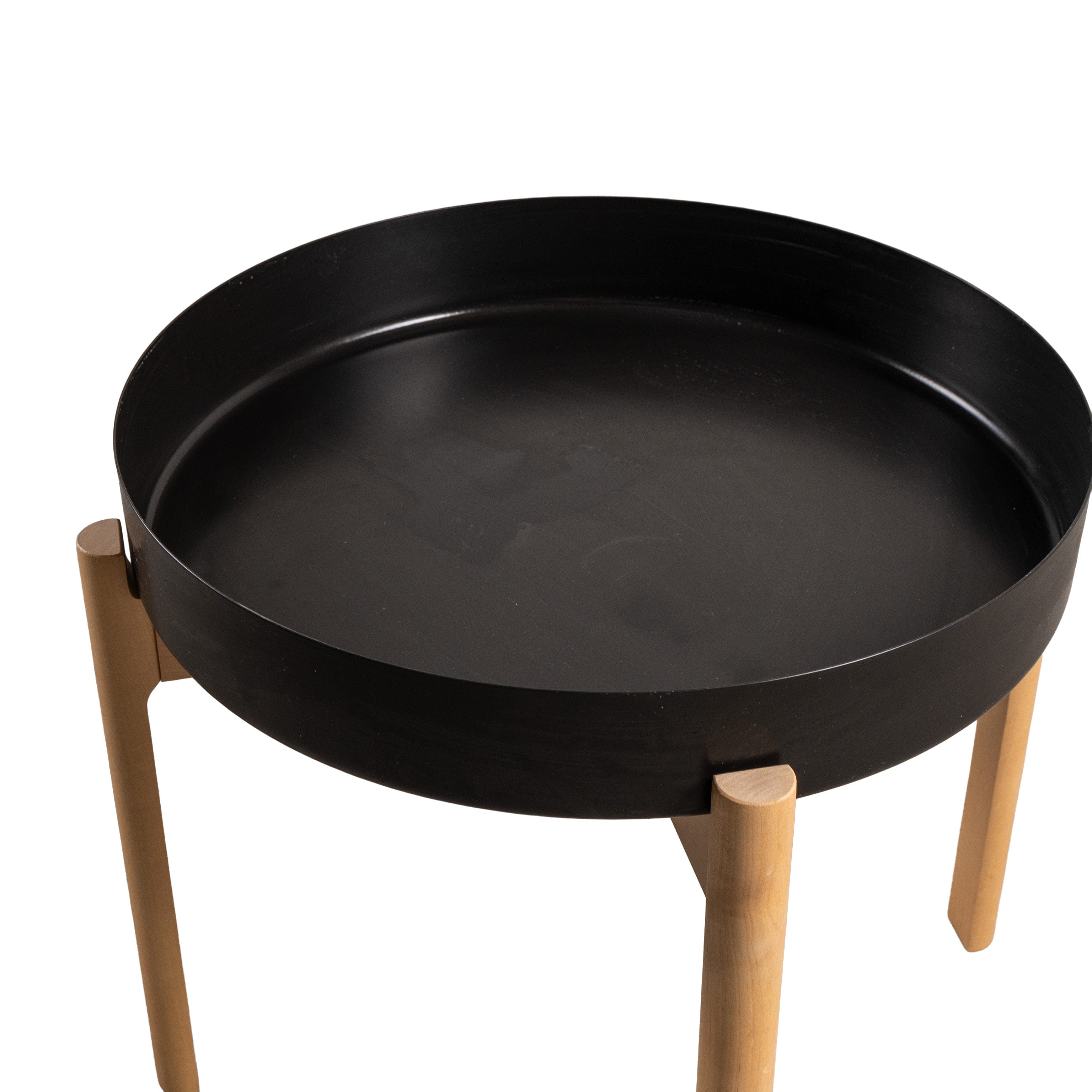 Yuvarlak Yan Sehpa Ahşap Siyah 10093