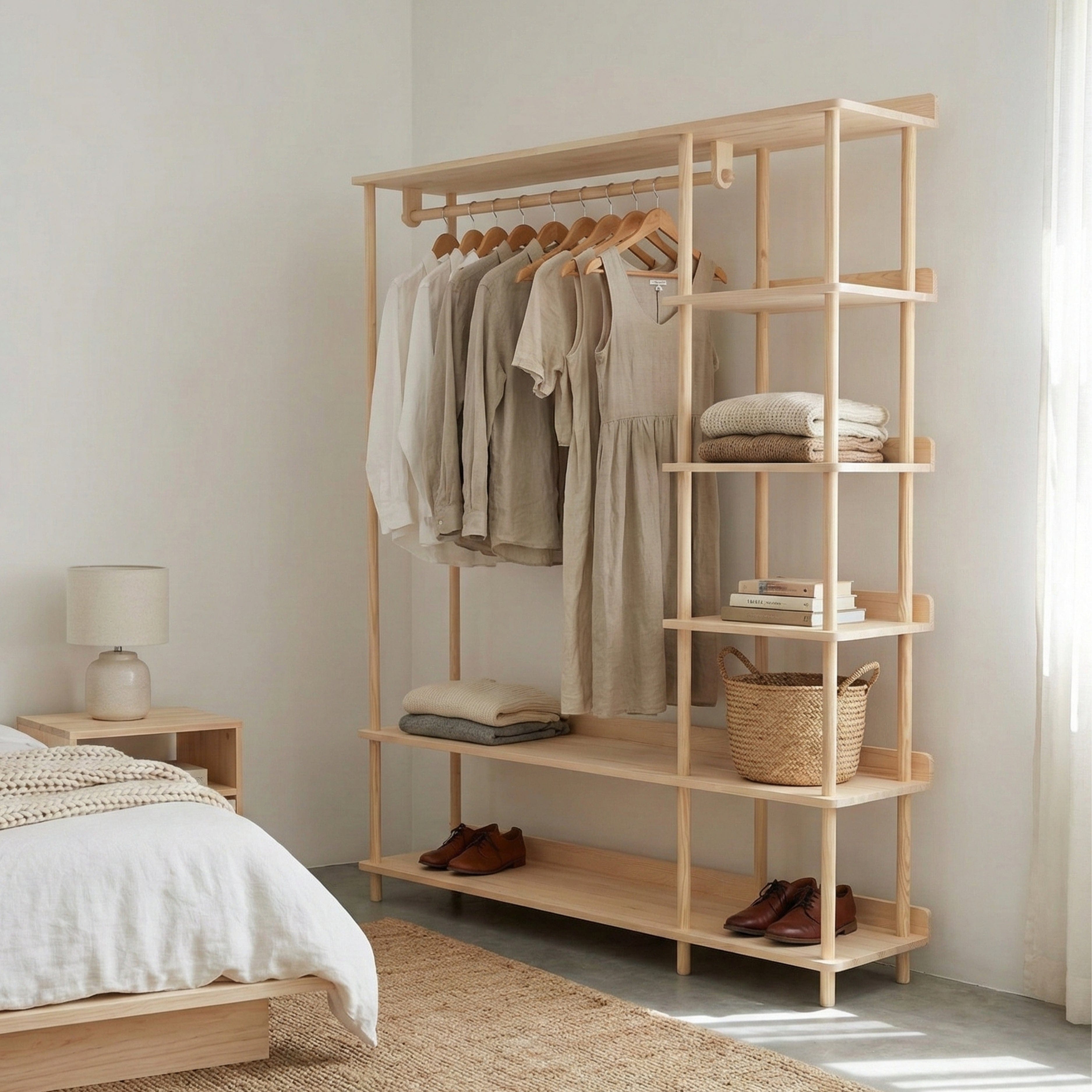 Open Wooden Wardrobe & Garment Rack