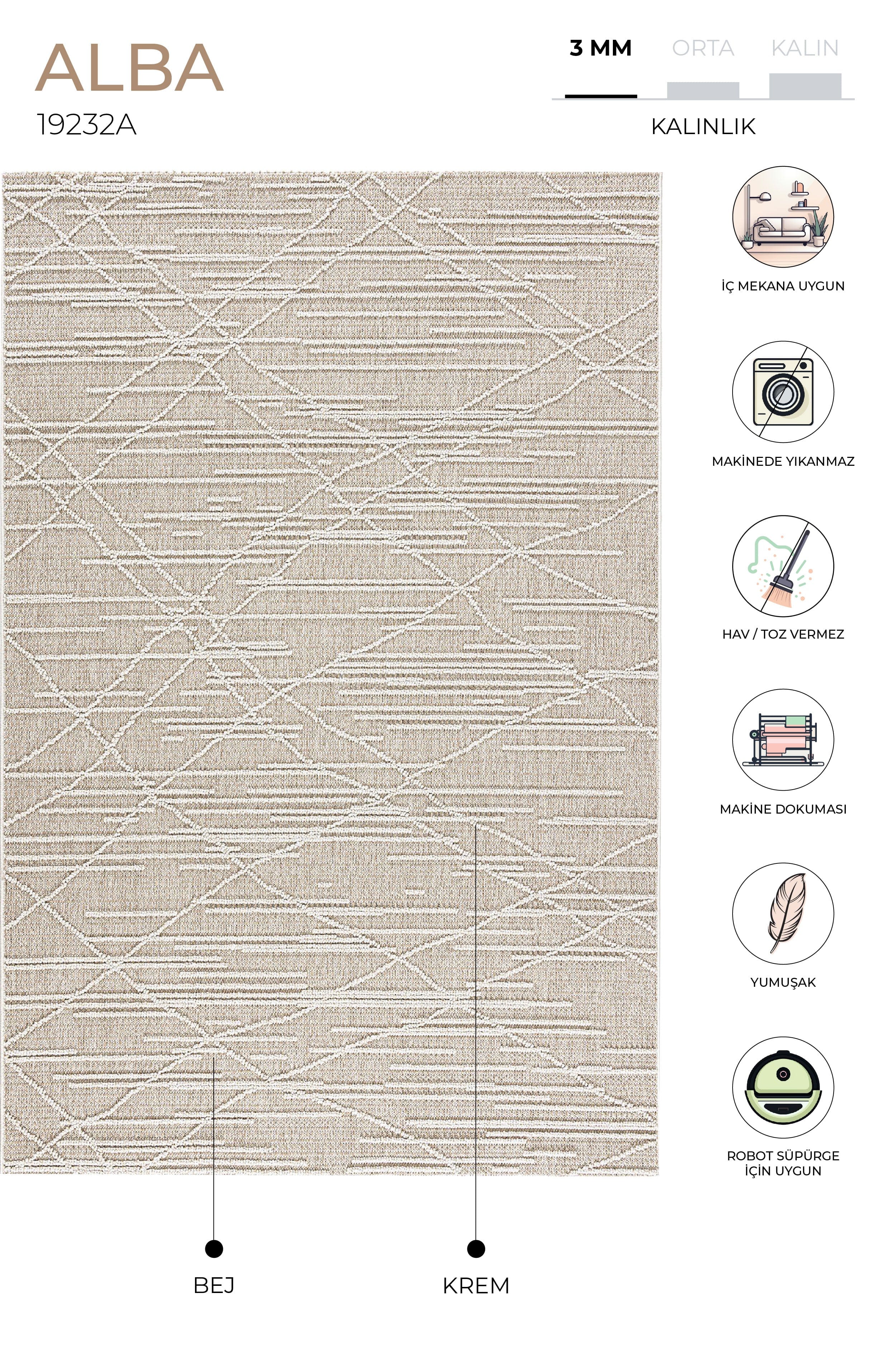 Alba Beige Cream Dust-Free Rug 19232A