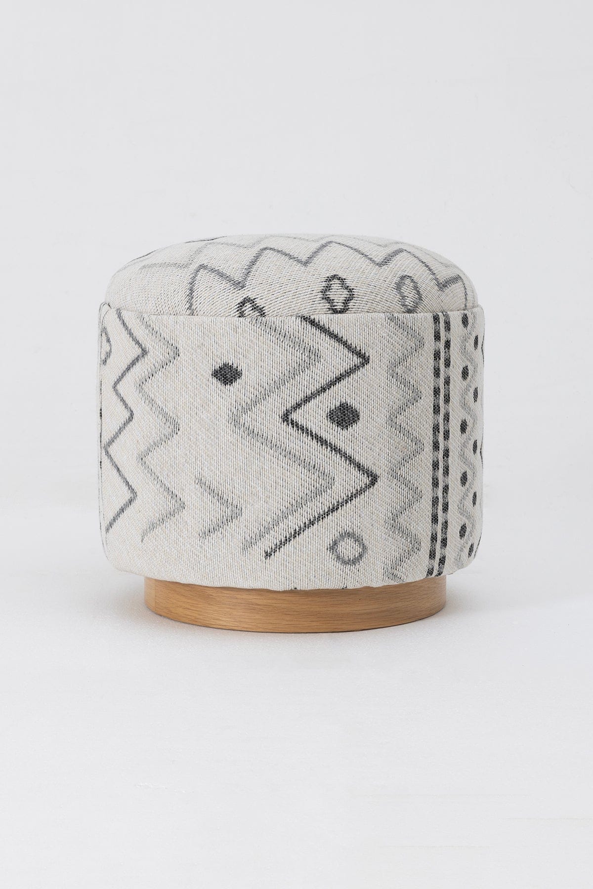 Bliss Grey Ethnic Patterned Cream Pouffe 45 X H 42 Cm 4280