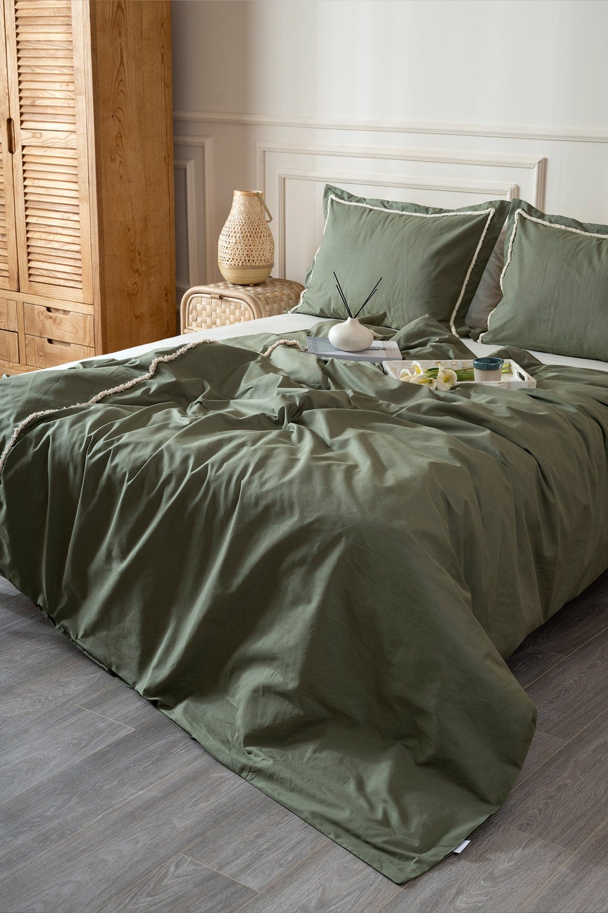 Boho Green Double Duvet Cover Set 200 x 220 7030A