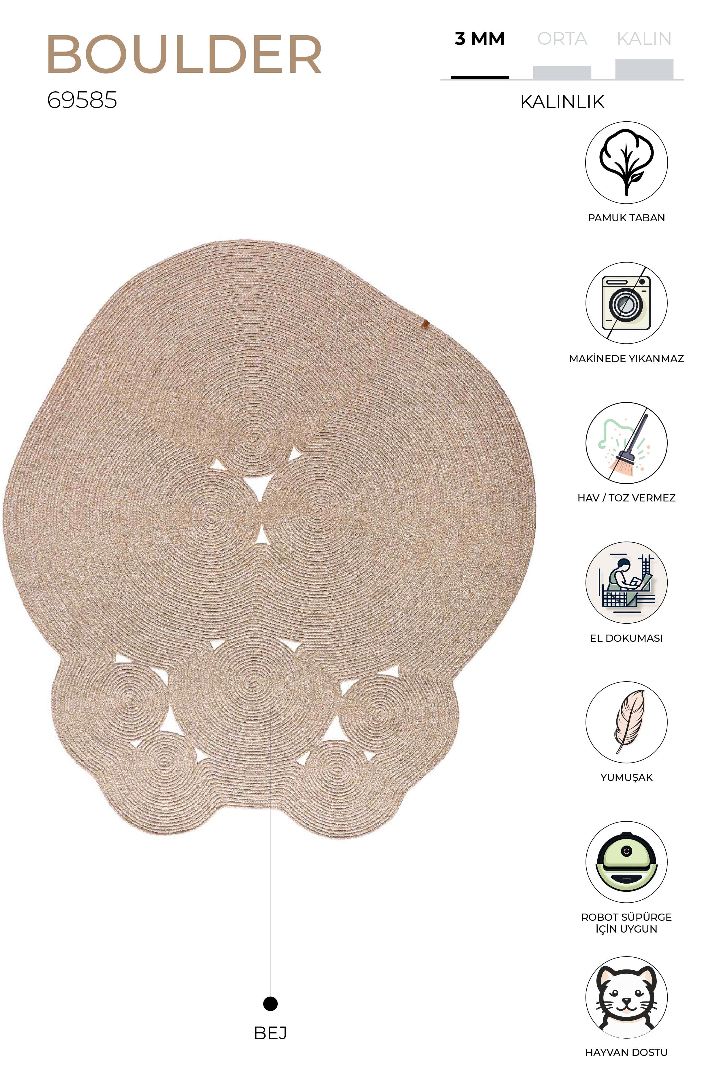 Boulder Beige Round Washable Rug 69585