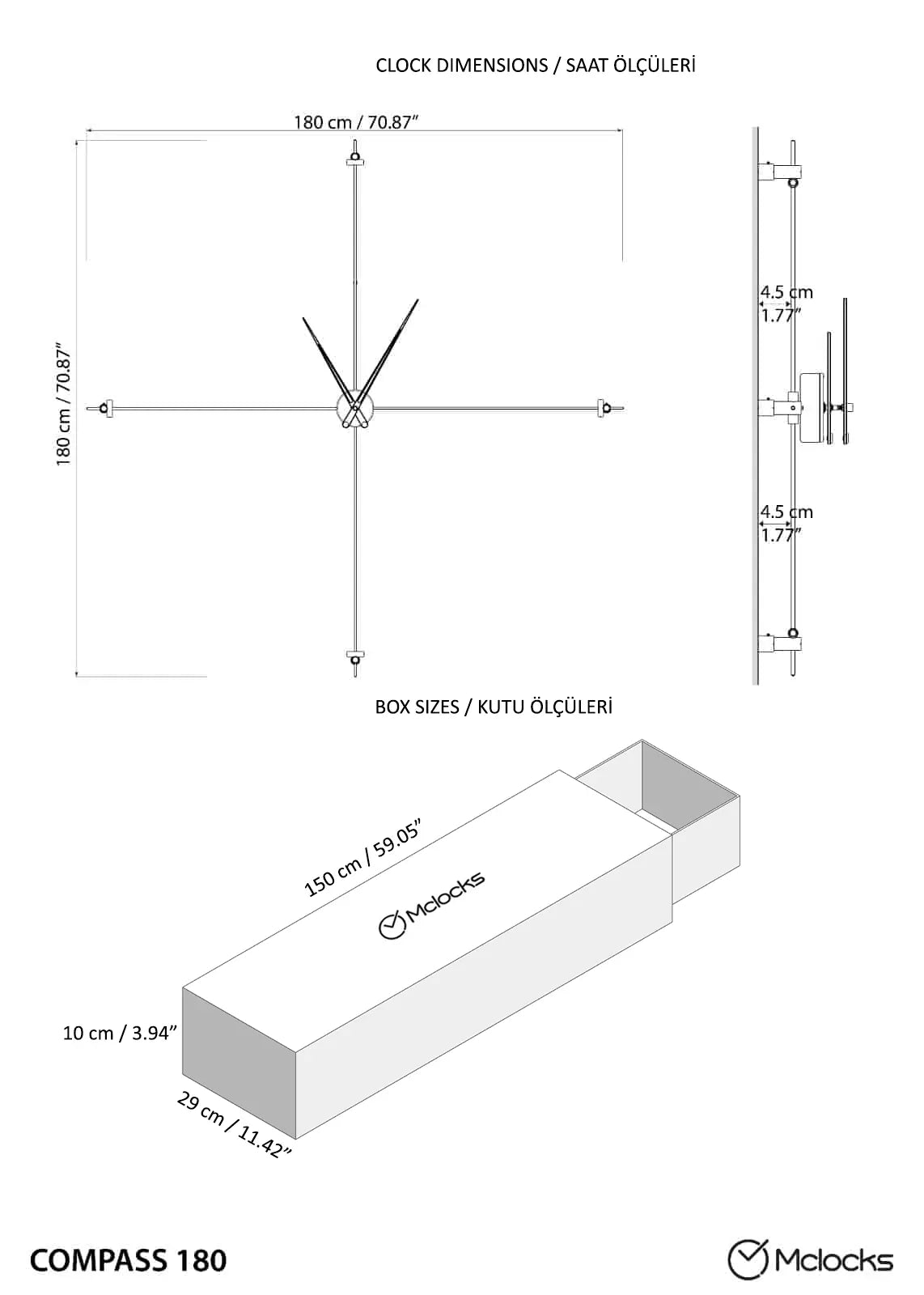 compas 180 clock dimensions