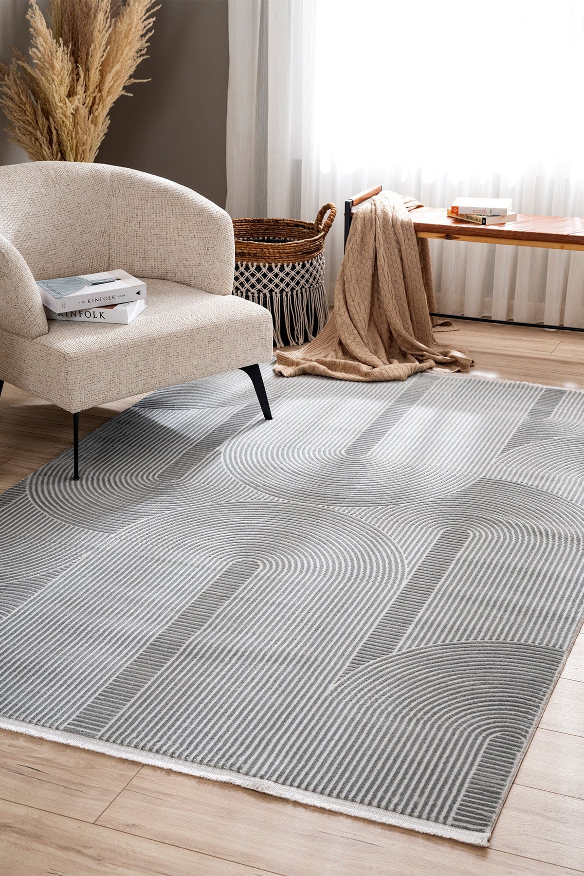 Farahan Grey Geometric Patterned Rug A0861A