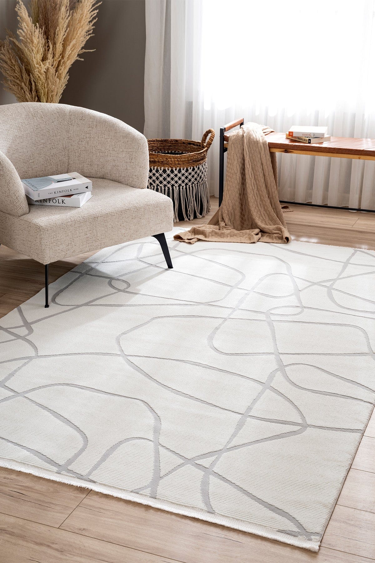Farahan Cream Gray Geometric Patterned Rug A0858A