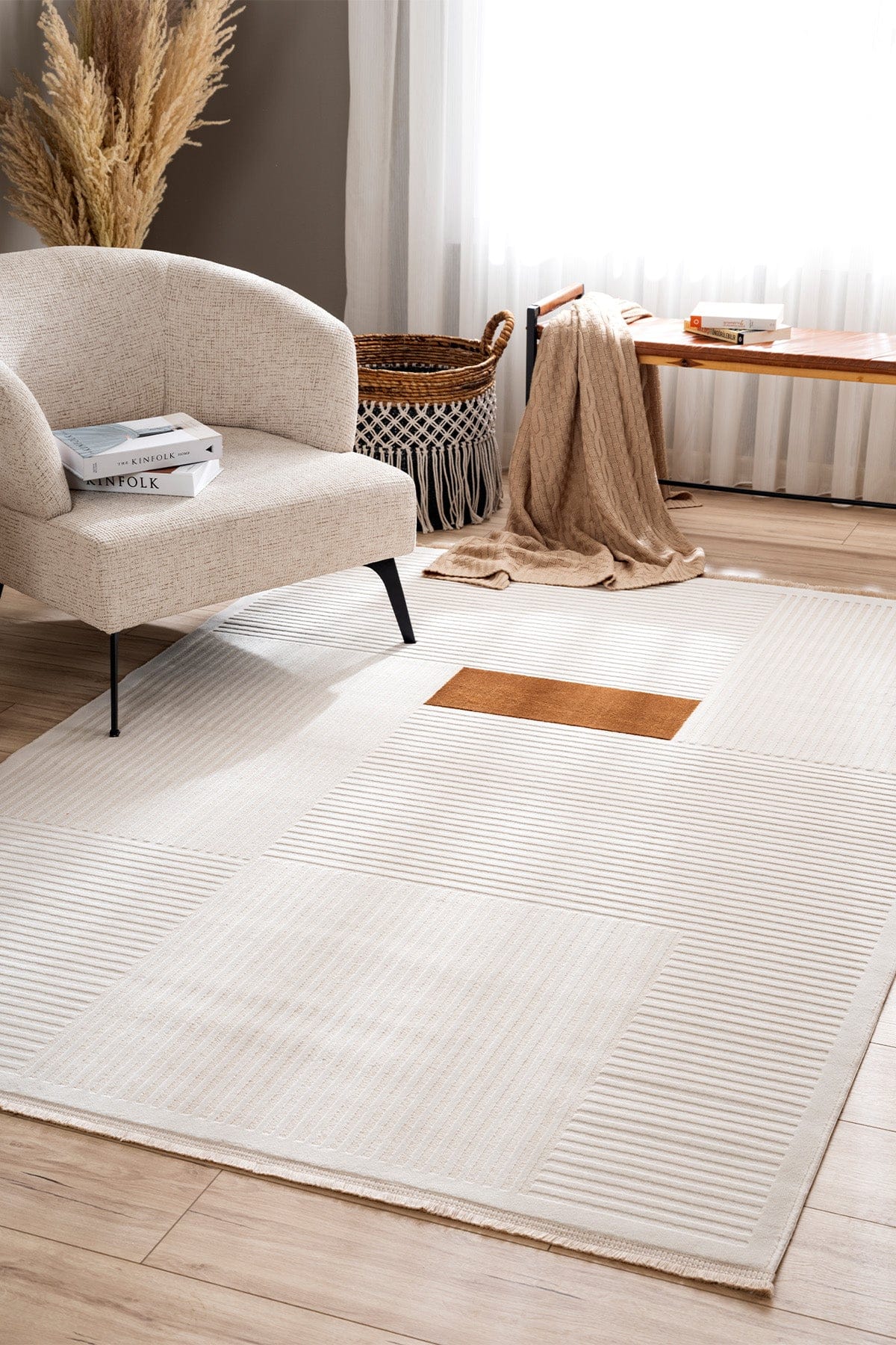 Farahan Cream Cinnamon Geometric Patterned Rug A0859A