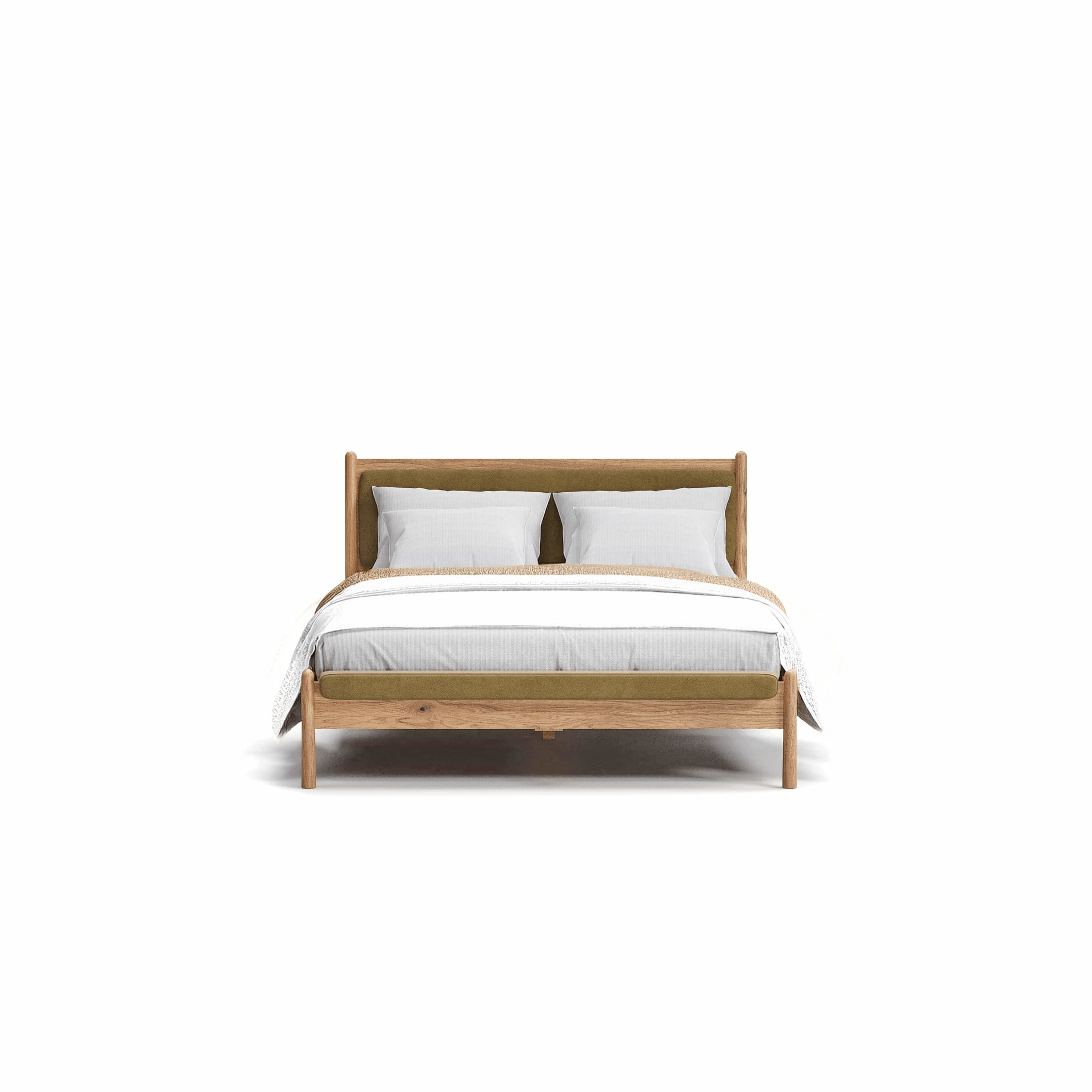 Finn Meşe Karyola 140x190 Ahşap/Kadife