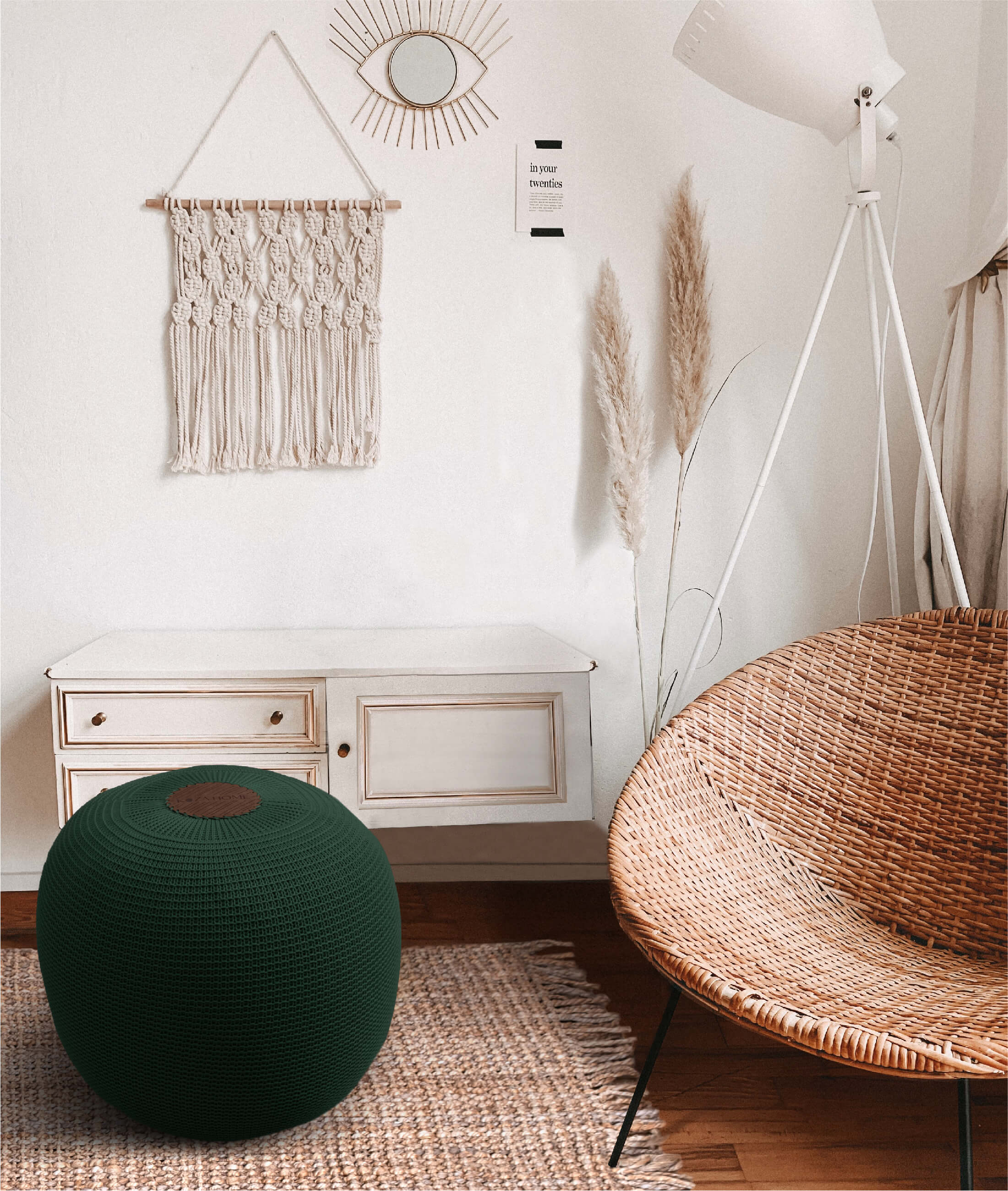 Fluffy Knit Ottoman Green 8002