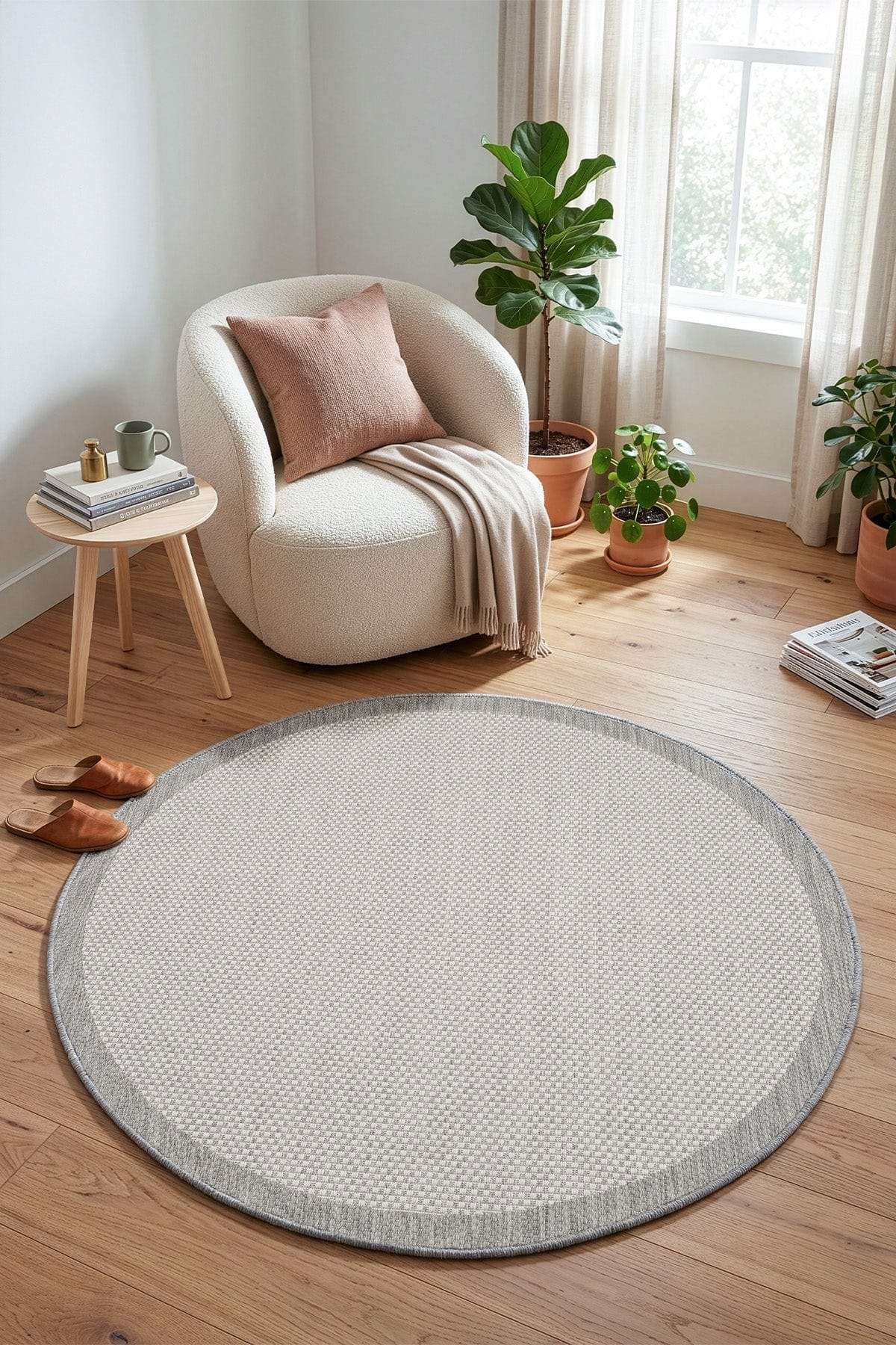 Fresco Antrasit Ekru Sisal Daire Halı 23745D