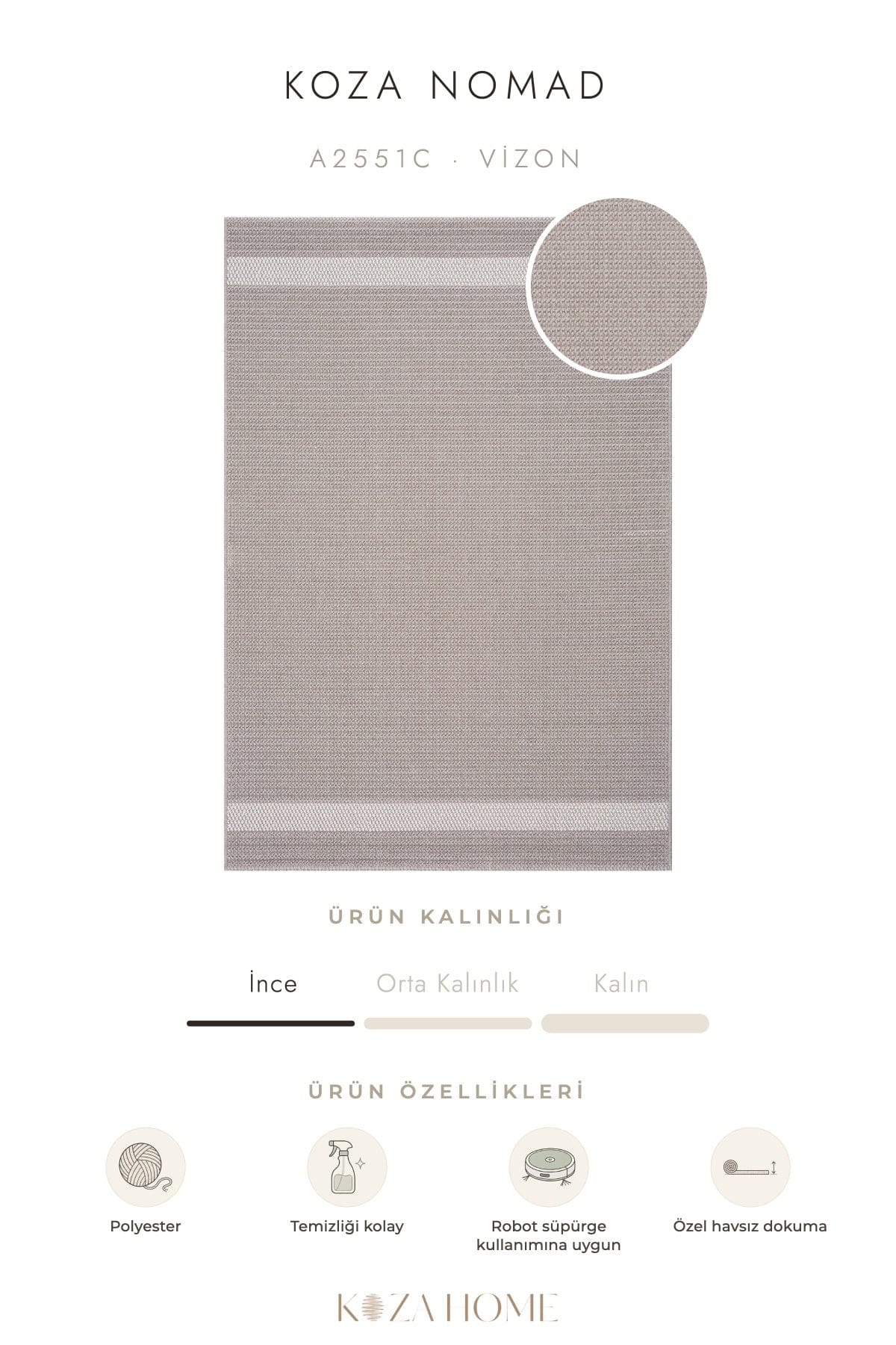 Koza Nomad Mink Living Room Rug A2551C