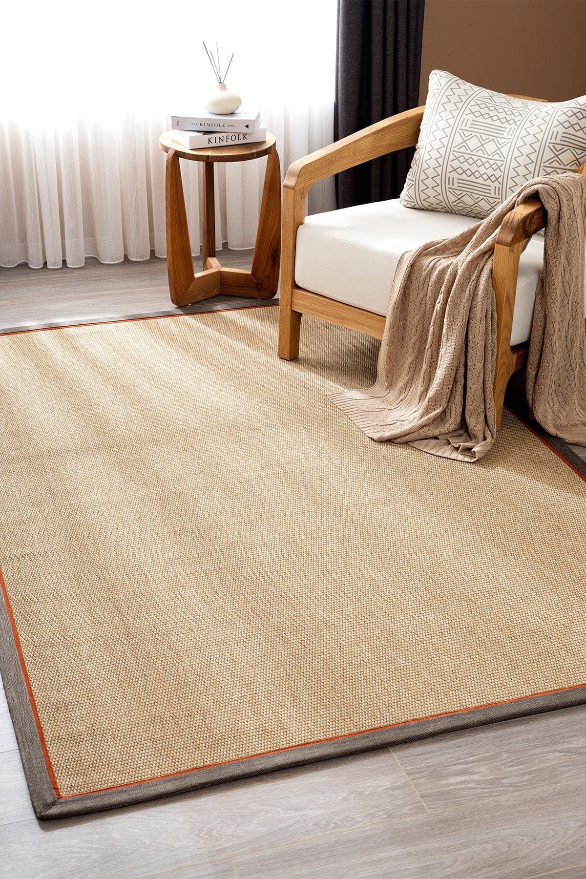 Koza Premium Sahara Natural-Border Coffee Orange Sisal Rug B3610B